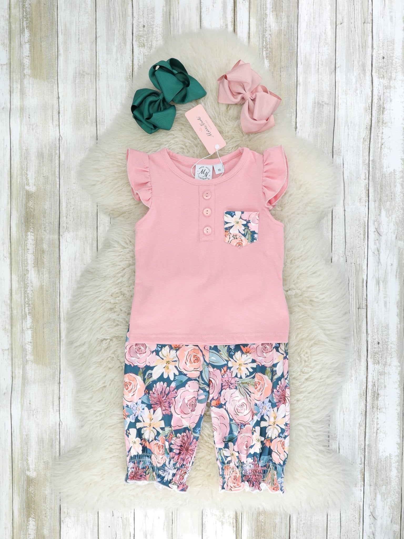 Dusty Rose Watercolor Ruffle Outfit - Marie Nicole Clothing