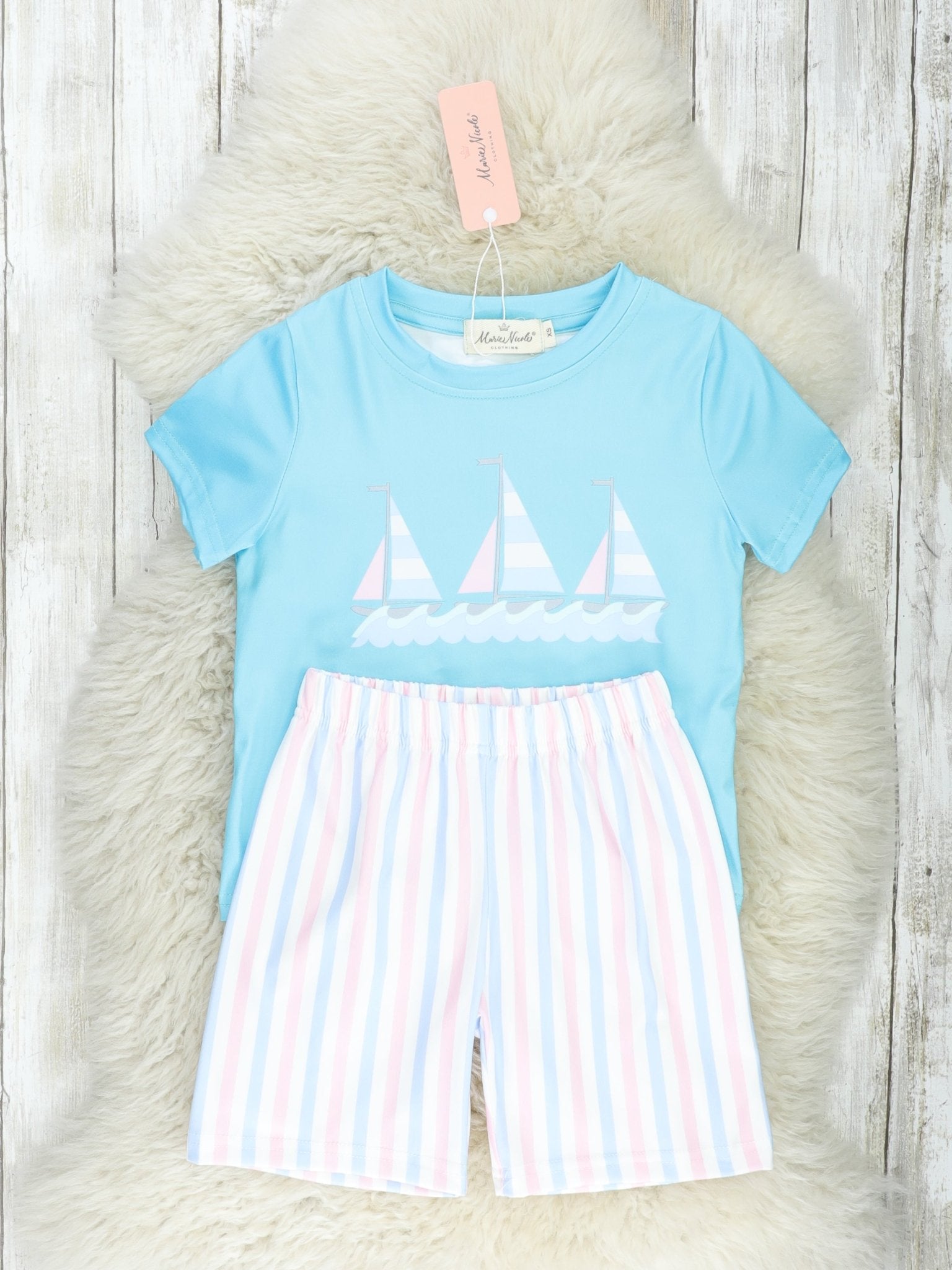Blue Striped Sailboat Outfit - Marie Nicole Clothing