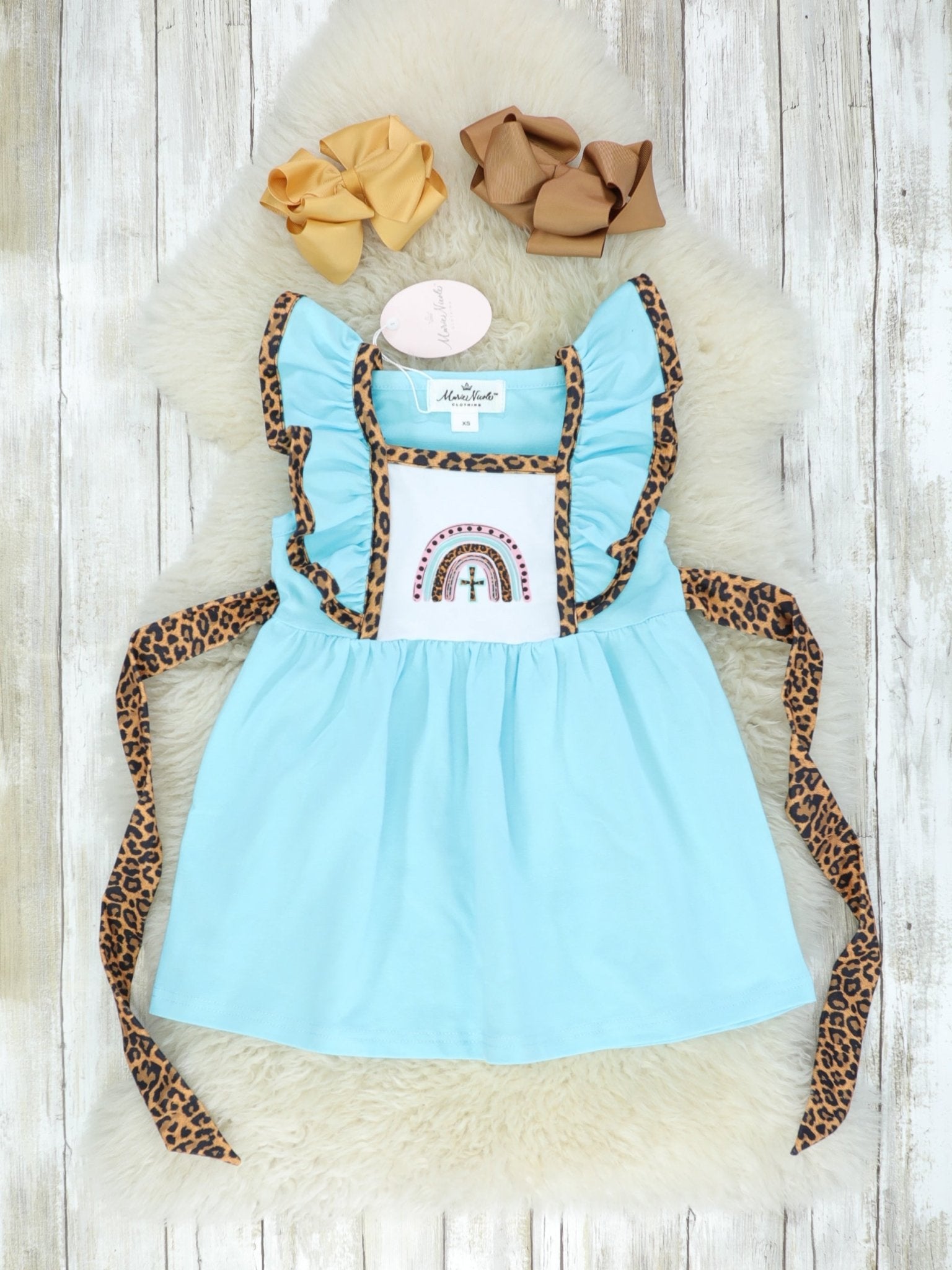 Blue Rainbow Cross Ruffle Dress - Marie Nicole Clothing