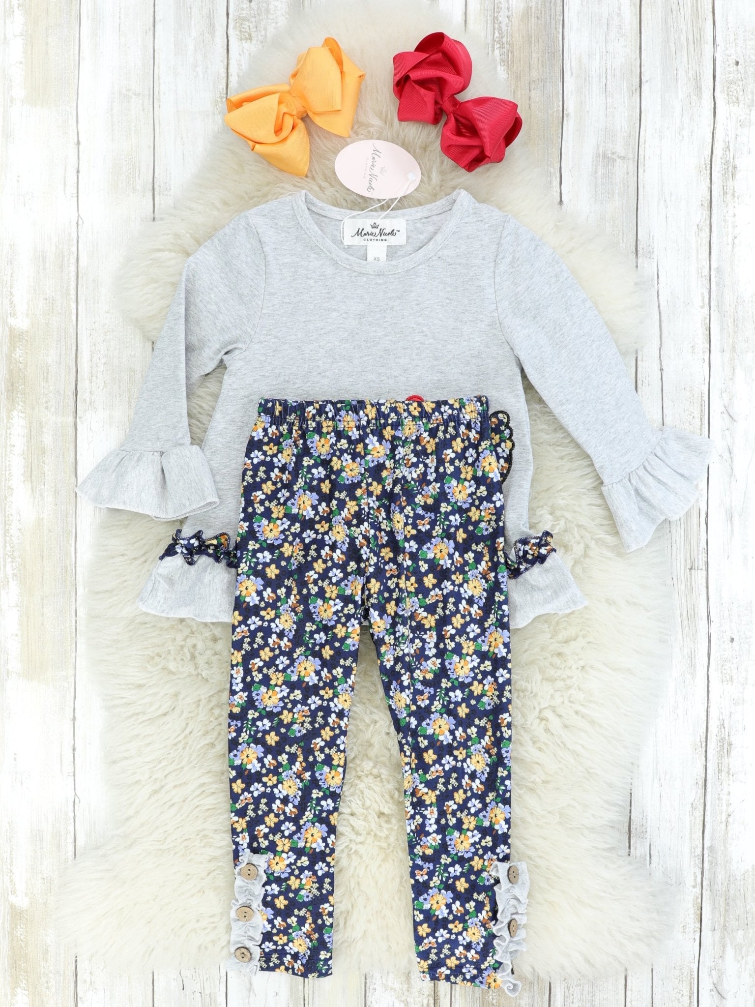 Grey & Navy Floral Chicken Outfit - Marie Nicole Clothing