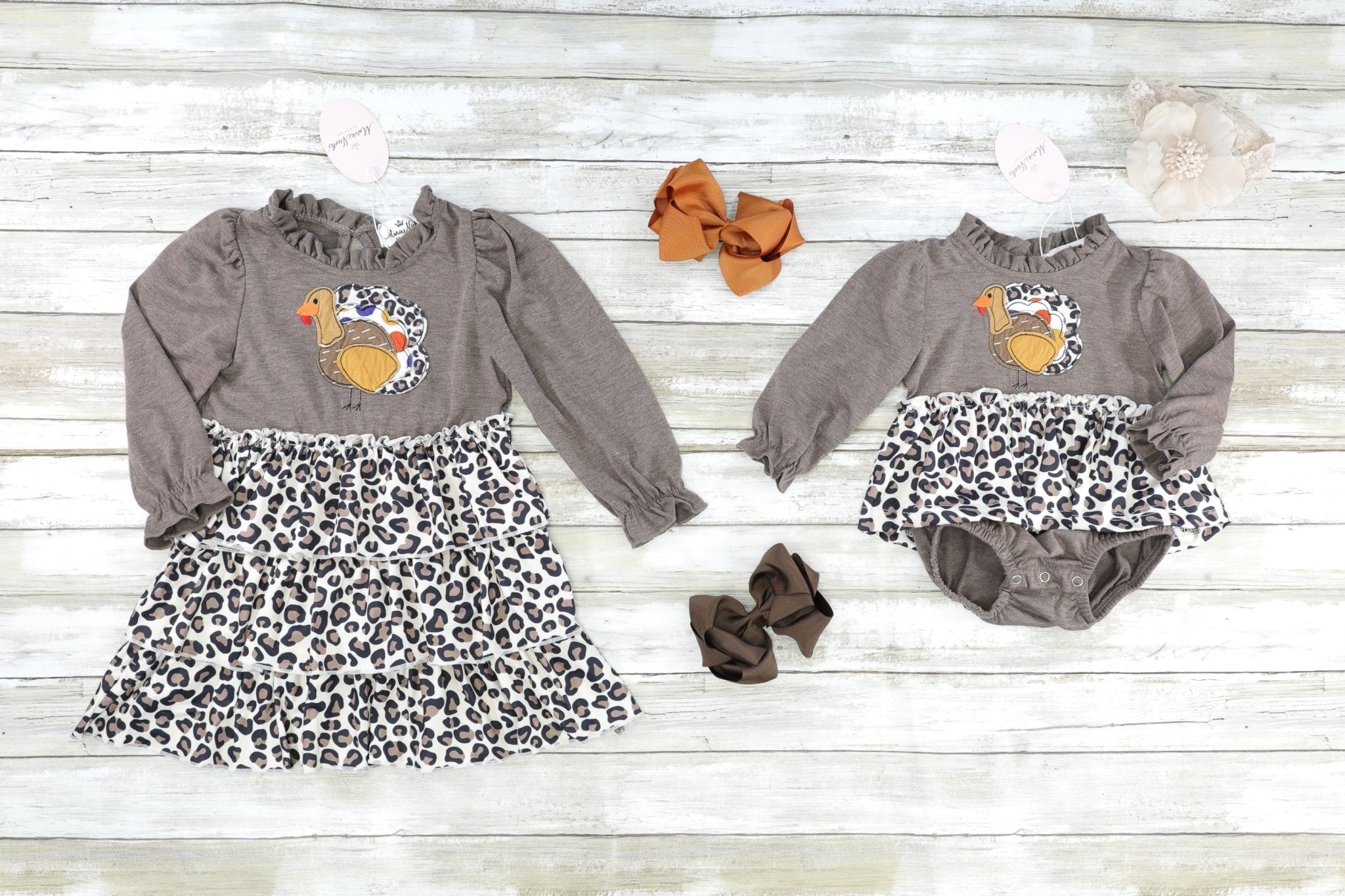 Leopard Ruffle Turkey Romper - Marie Nicole Clothing