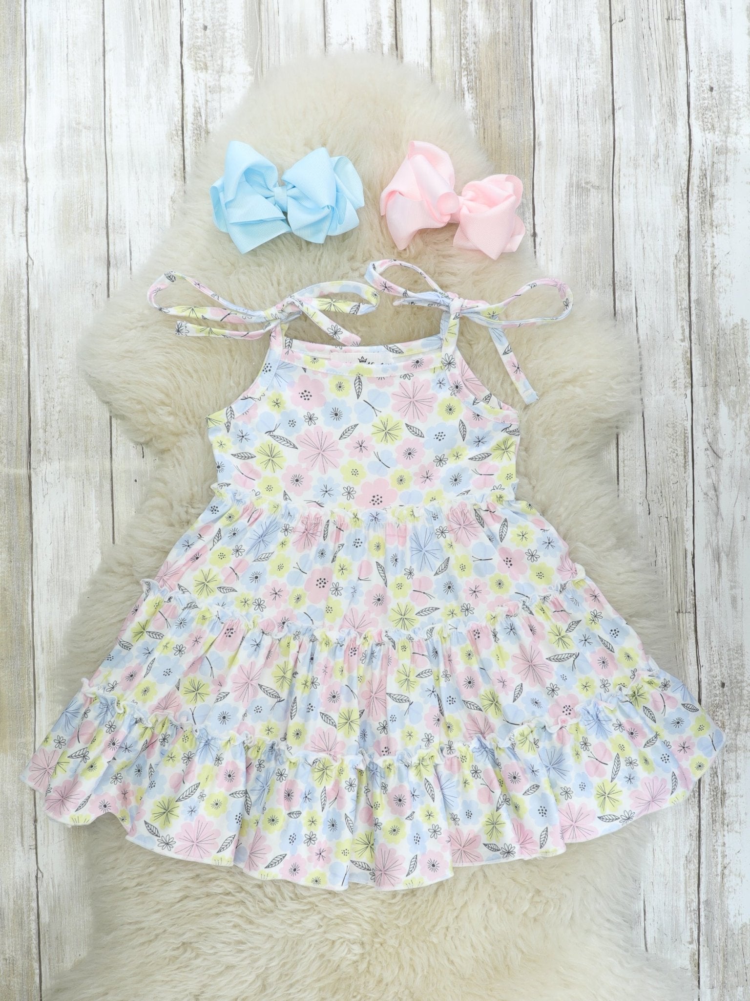 Soft Floral Tie Tiered Dress - Marie Nicole Clothing