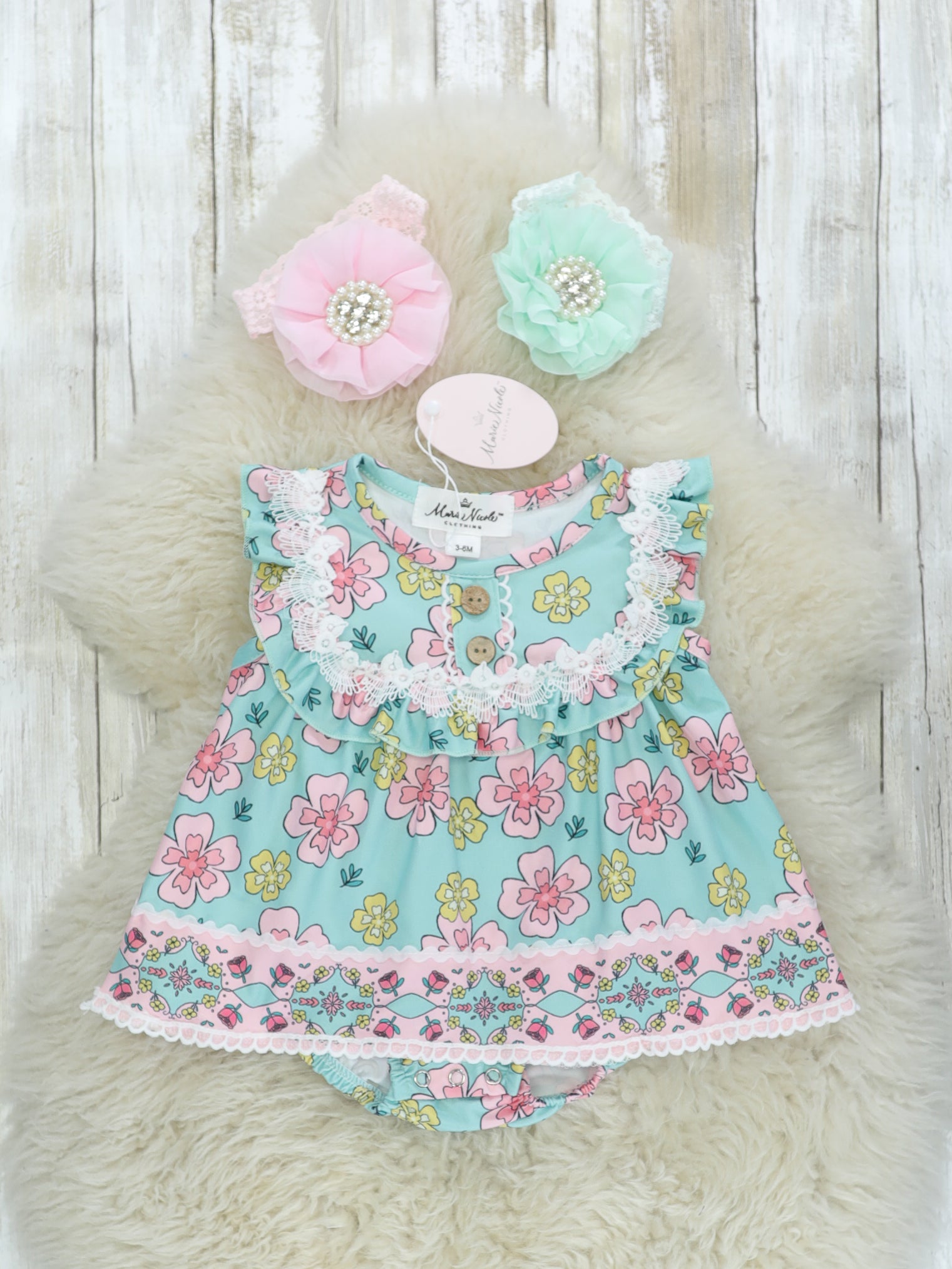 Yellow & Pink Floral Ruffle Bubble Romper - Marie Nicole Clothing