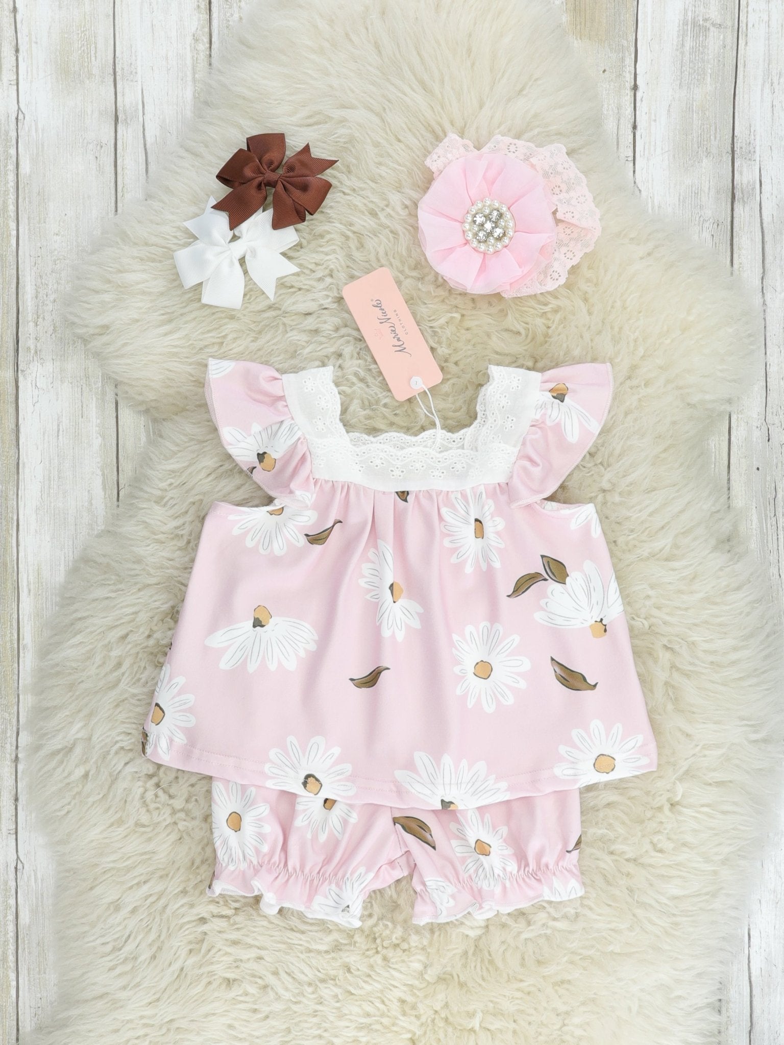 Pink Daisy Lace Ruffle Bloomers Outfit - Marie Nicole Clothing