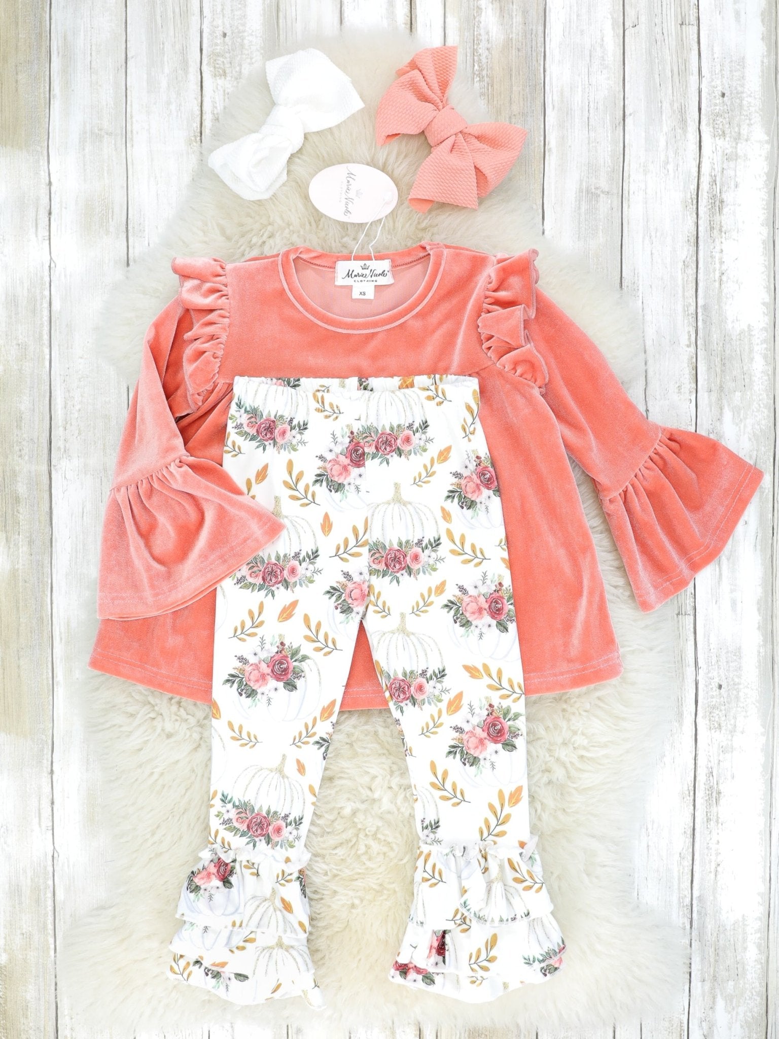 Floral Pumpkin Velvet Outfit - Marie Nicole Clothing