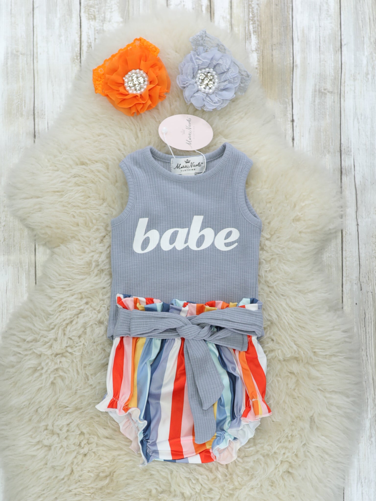 Babe Onesie & Striped Rainbow Bloomers Set - Marie Nicole Clothing
