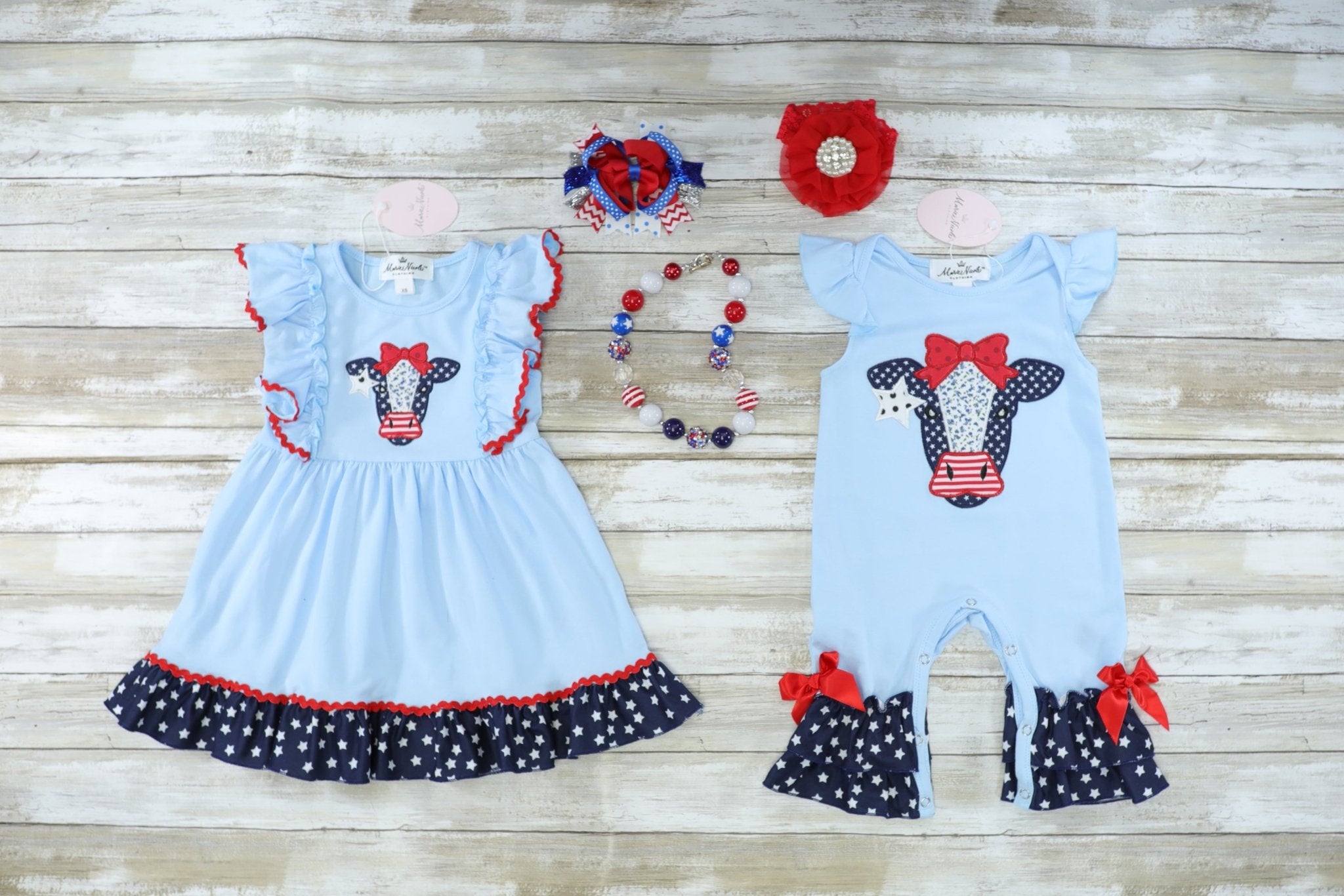 Patriotic Cow Ruffle Romper - Marie Nicole Clothing