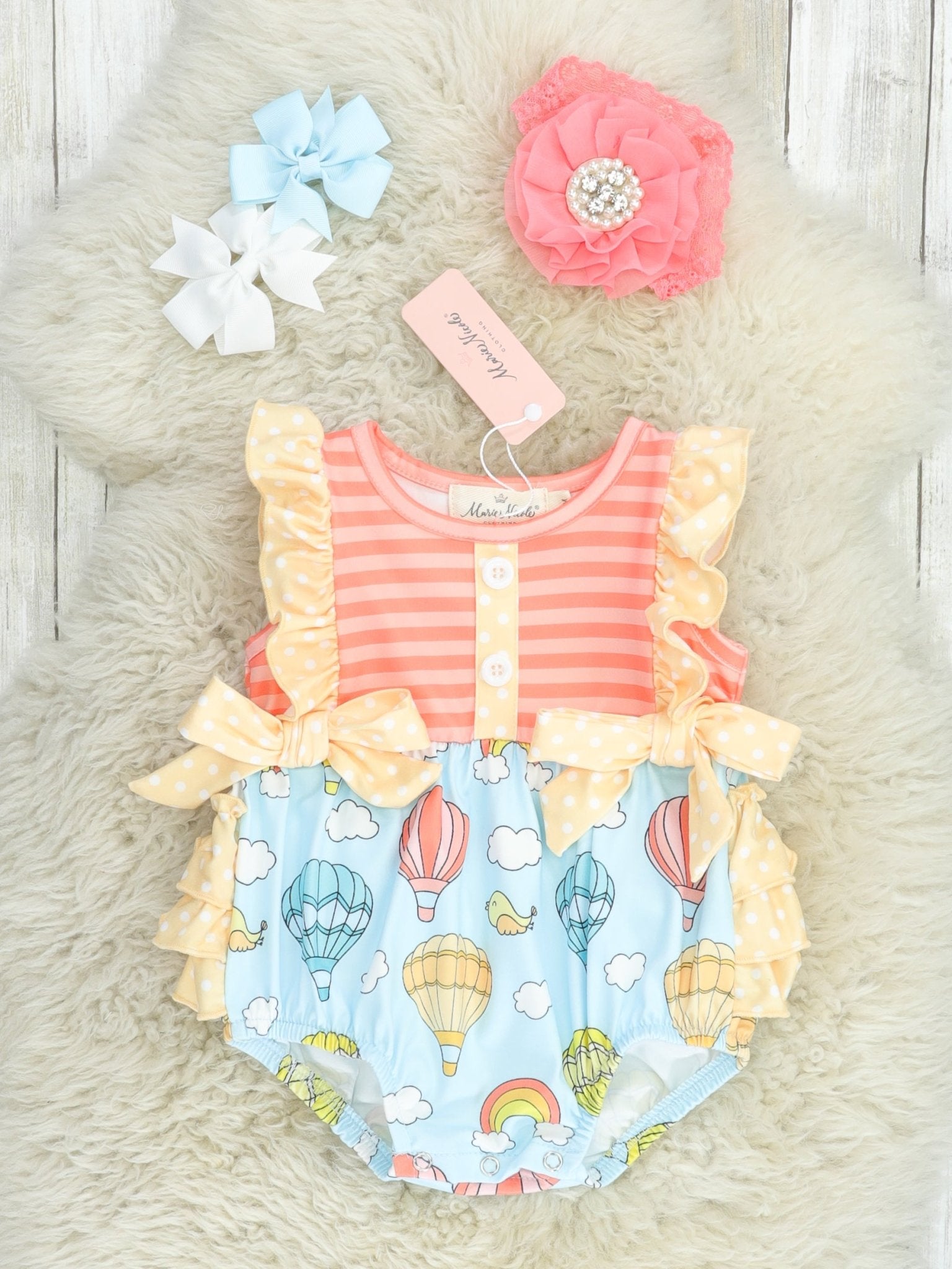 Striped Hot Air Balloon Ruffle Romper - Marie Nicole Clothing