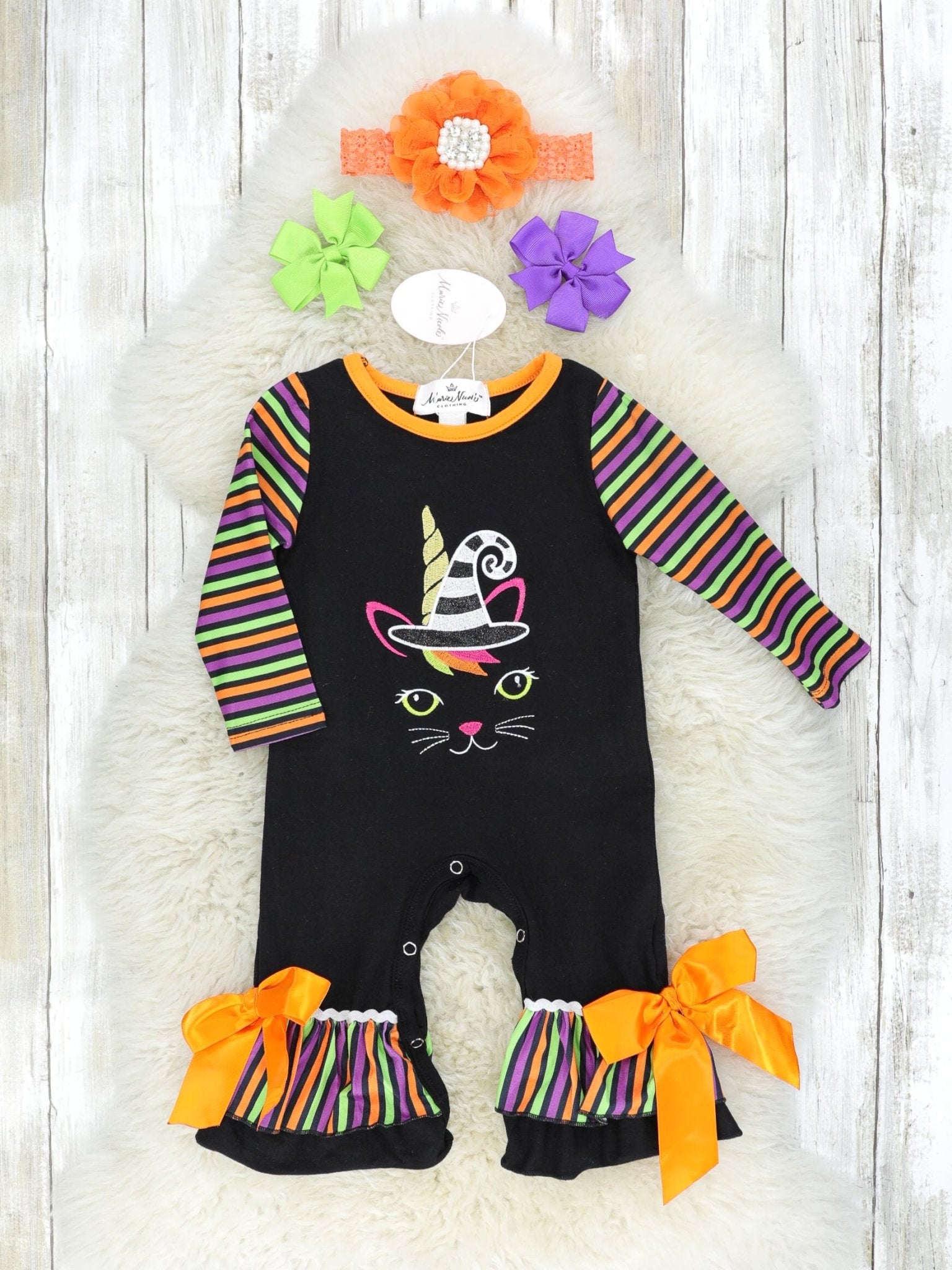 Halloween Unicorn Cat Ruffle Romper - Marie Nicole Clothing