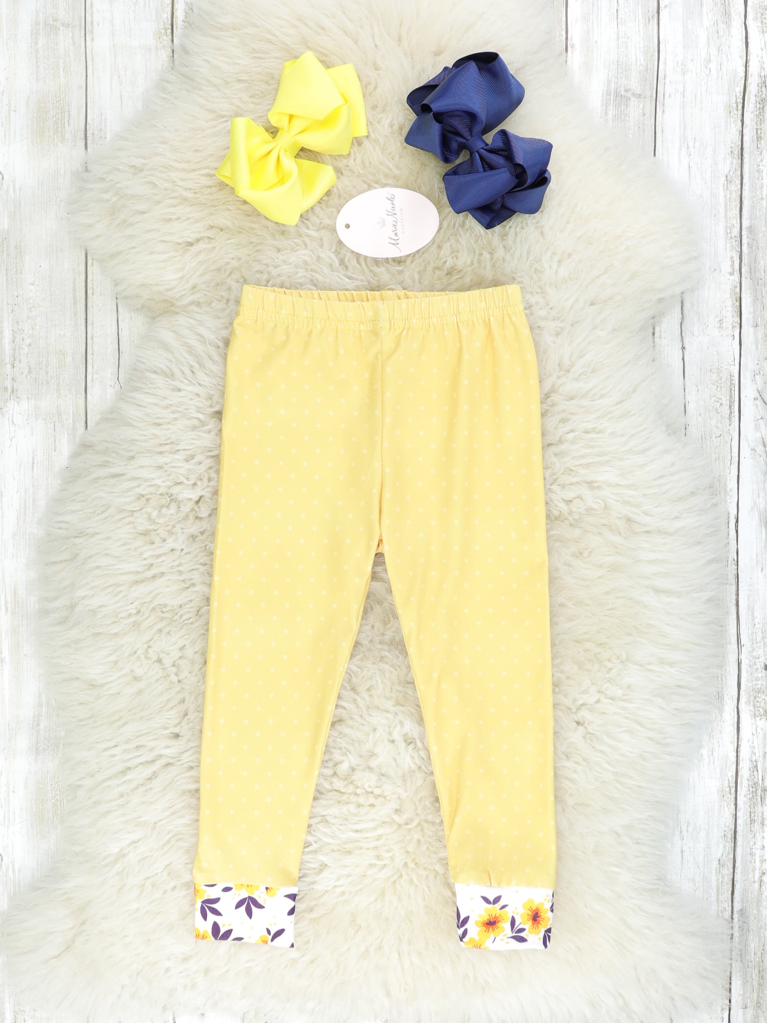 Navy Floral Chicken Ruffle Top & Yellow Bottoms Outfit - Marie Nicole Clothing