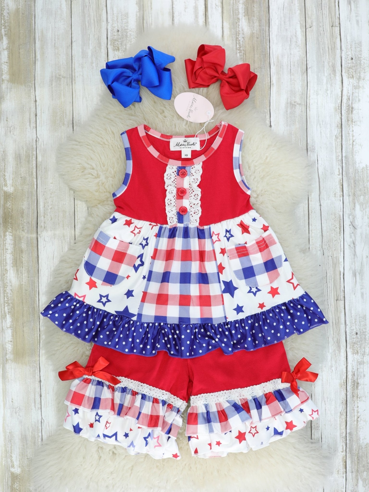 Red, White, & Blue Star Ruffle Outfit - Marie Nicole Clothing