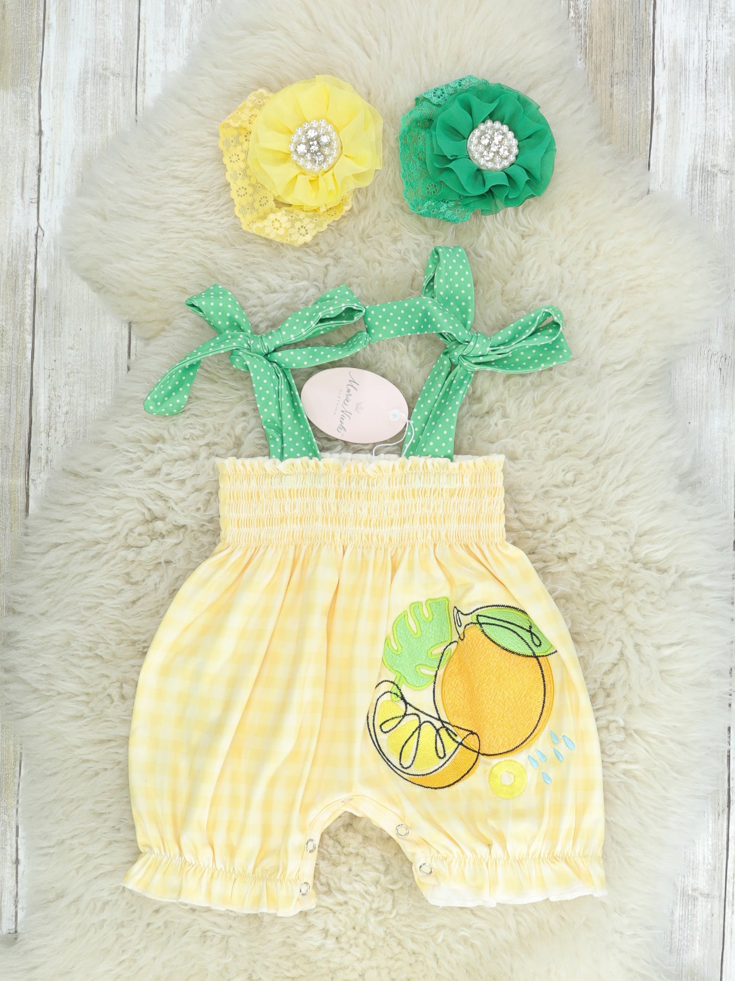Yellow & Green Lemons Tie Romper - Marie Nicole Clothing