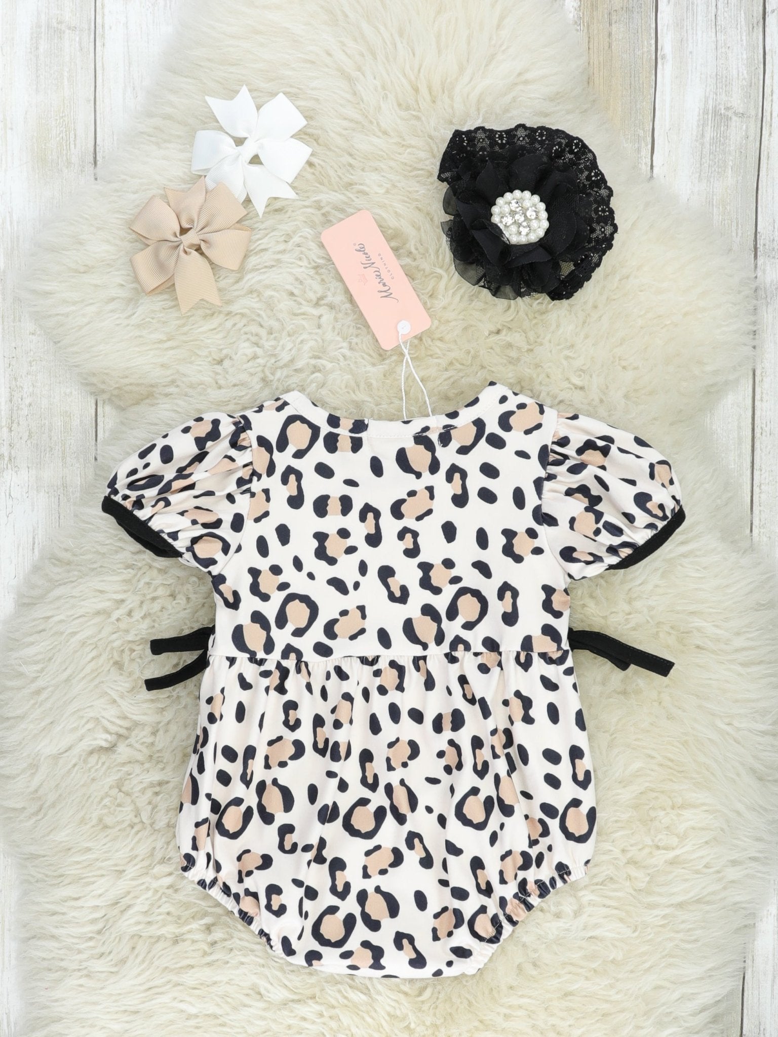 Cream Leopard Ruffle Bubble Romper - Marie Nicole Clothing