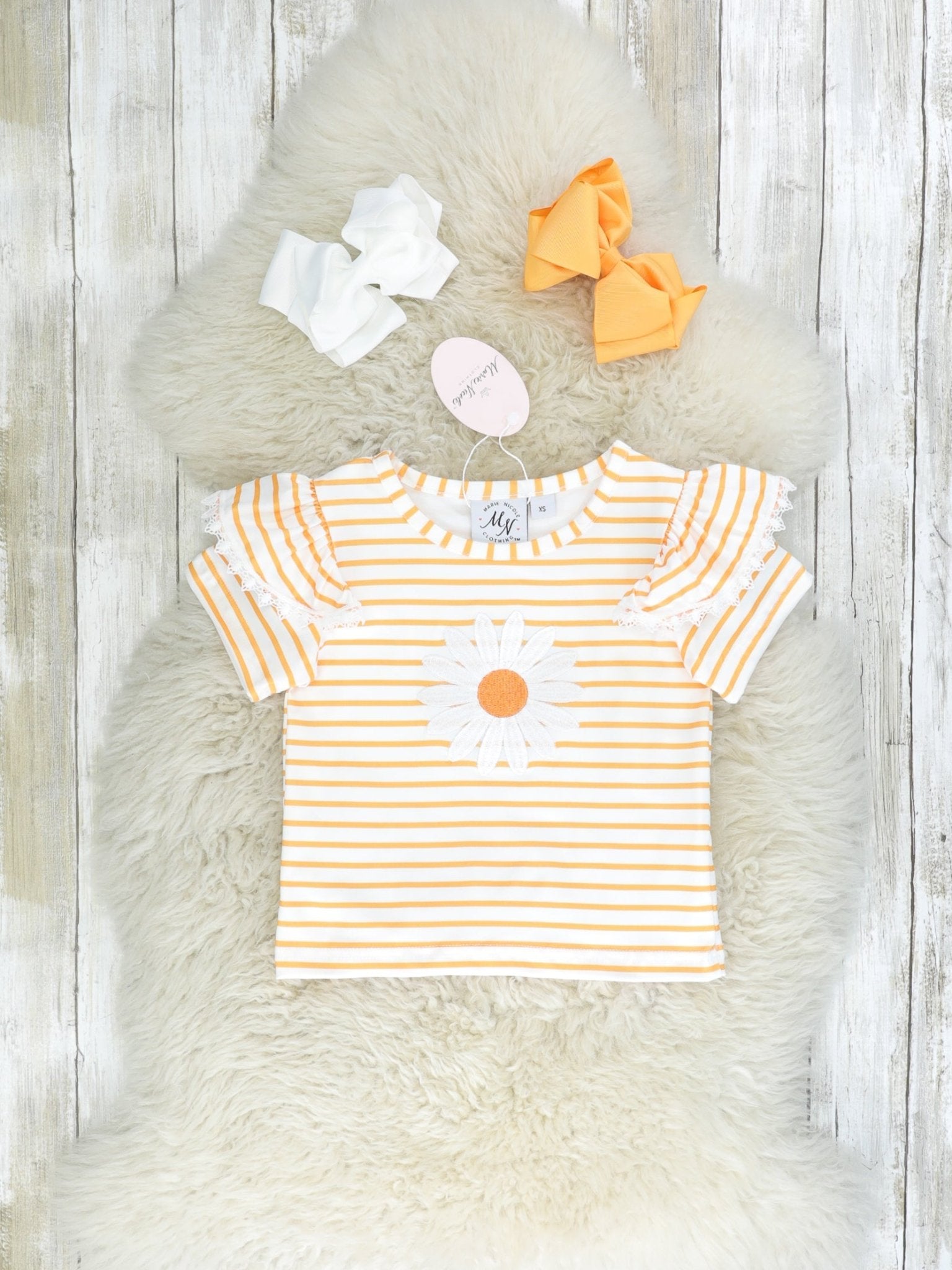Yellow Striped Daisy Top & Chambray Suspender Skirt Set - Marie Nicole Clothing