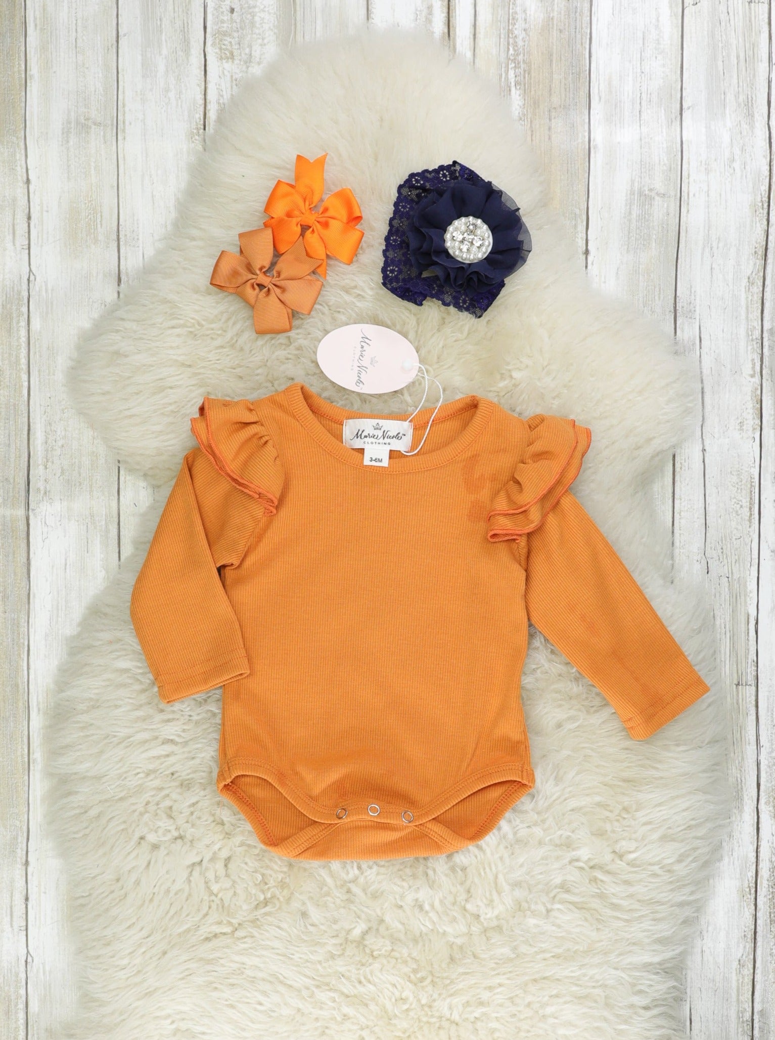 Navy & Burnt Orange Persimmon Suspender Skirt Set - Marie Nicole Clothing