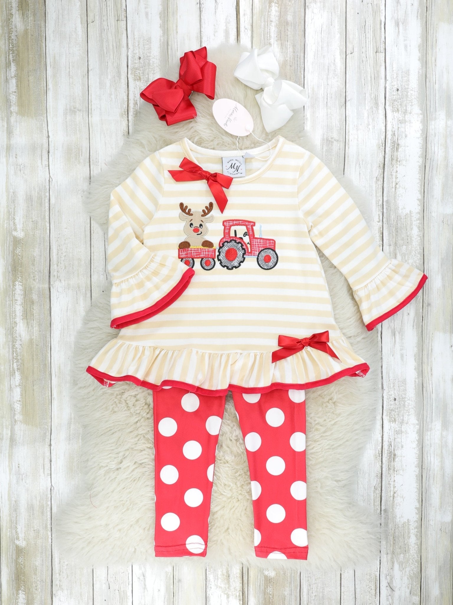 Reindeer Tractor Ruffle Outfit - Marie Nicole Clothing