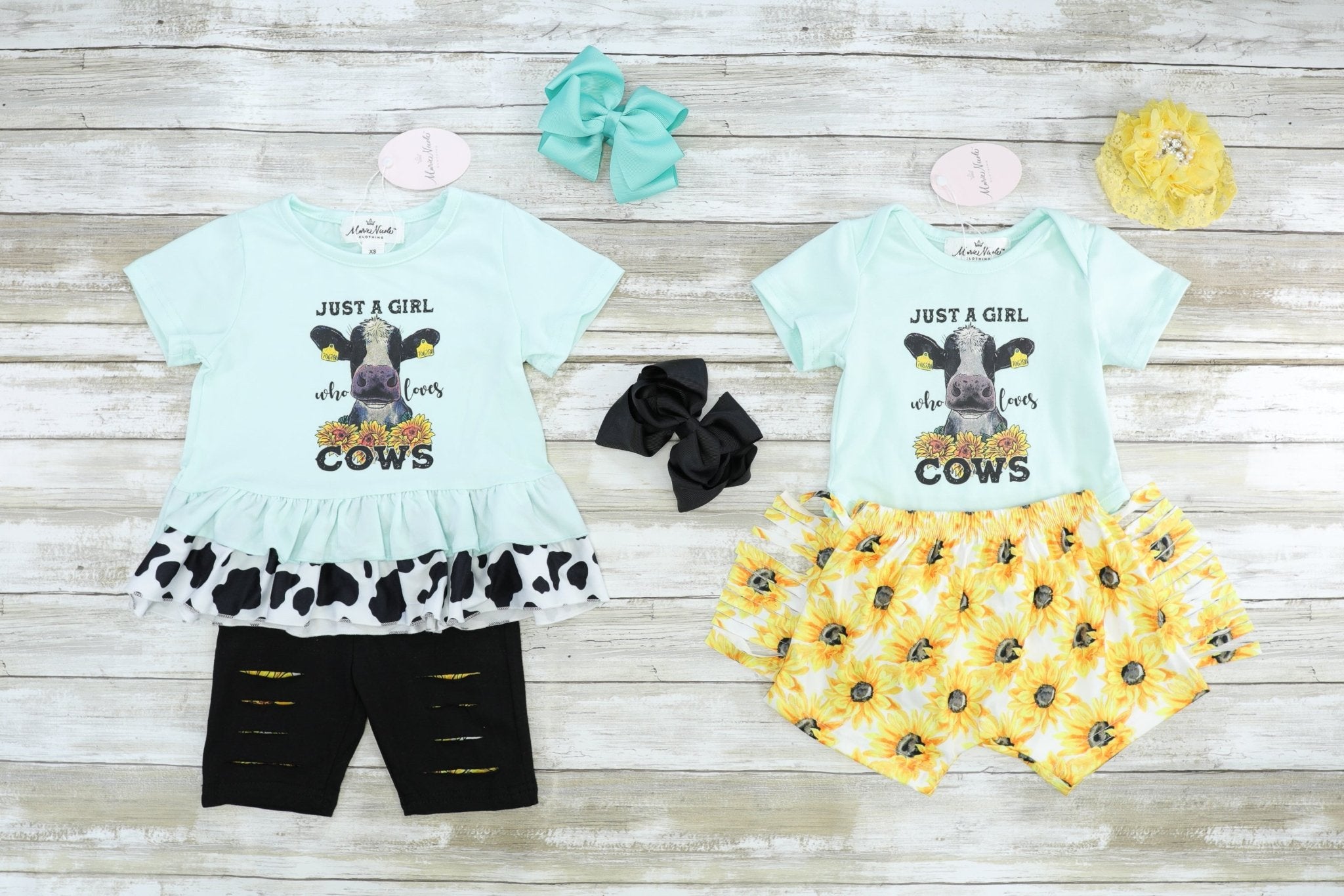 Girl Who Loves Cows Sunflower Fringe Bloomer Outfit - Marie Nicole Clothing