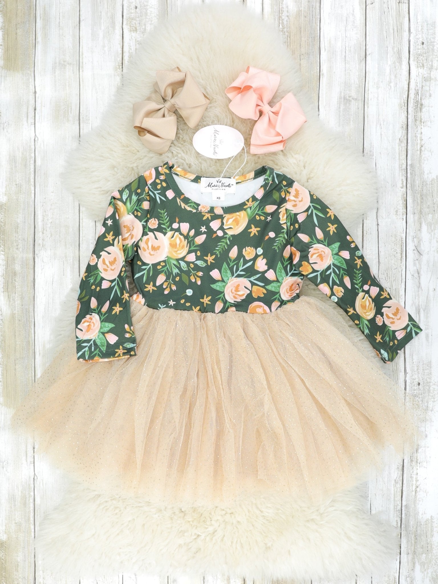 Olive Floral Sparkle Tulle Dress - Marie Nicole Clothing