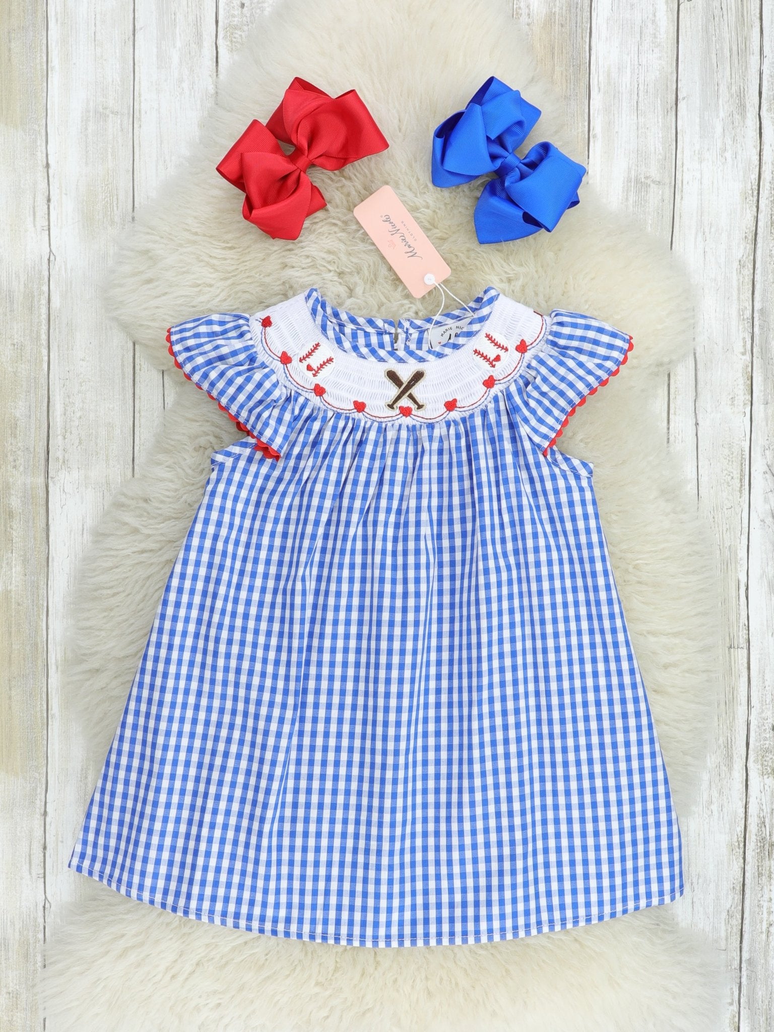 Royal Blue Smocked Baseball Dress - Marie Nicole Clothing
