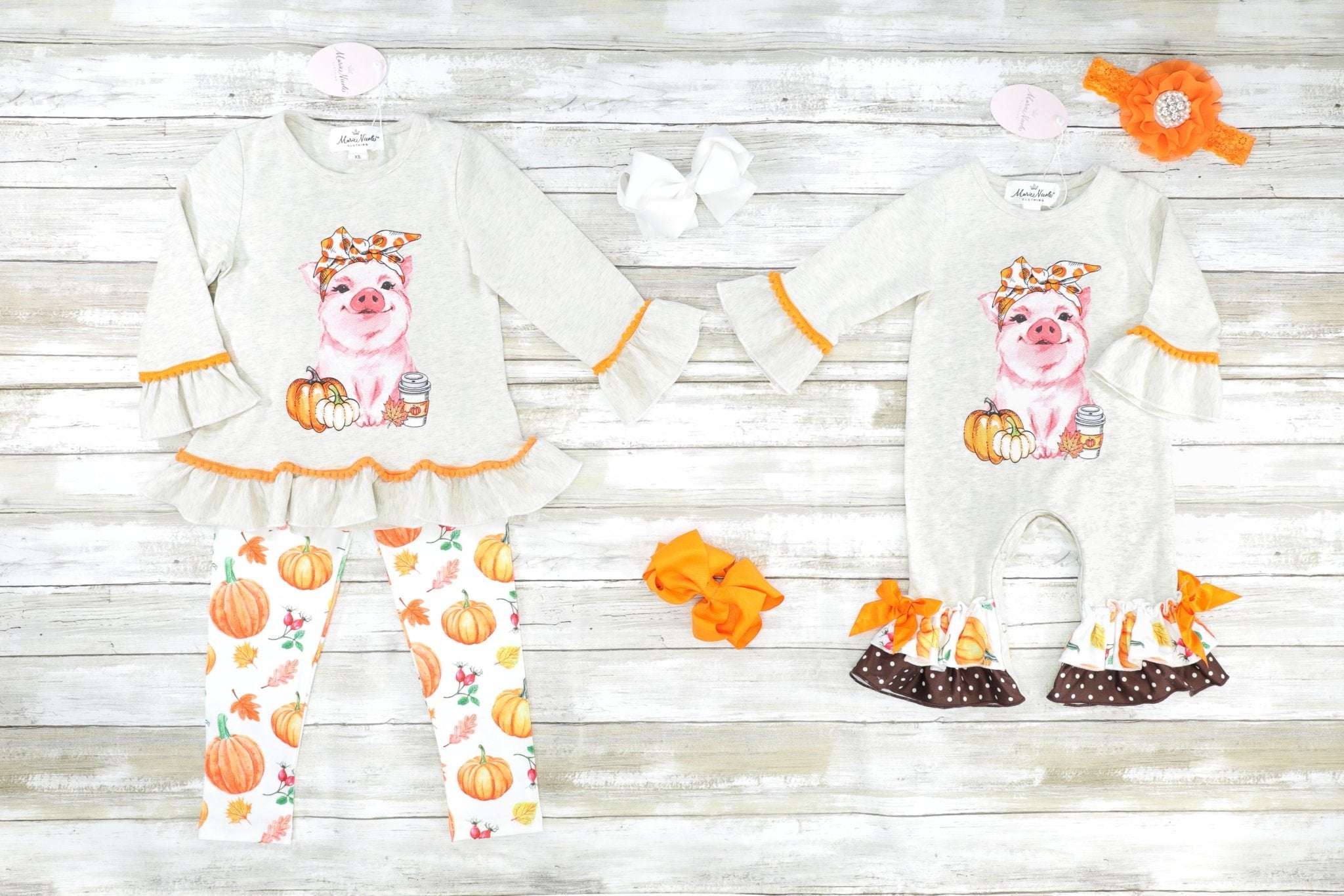 Piggy Pumpkin Patch Ruffle Romper - Marie Nicole Clothing