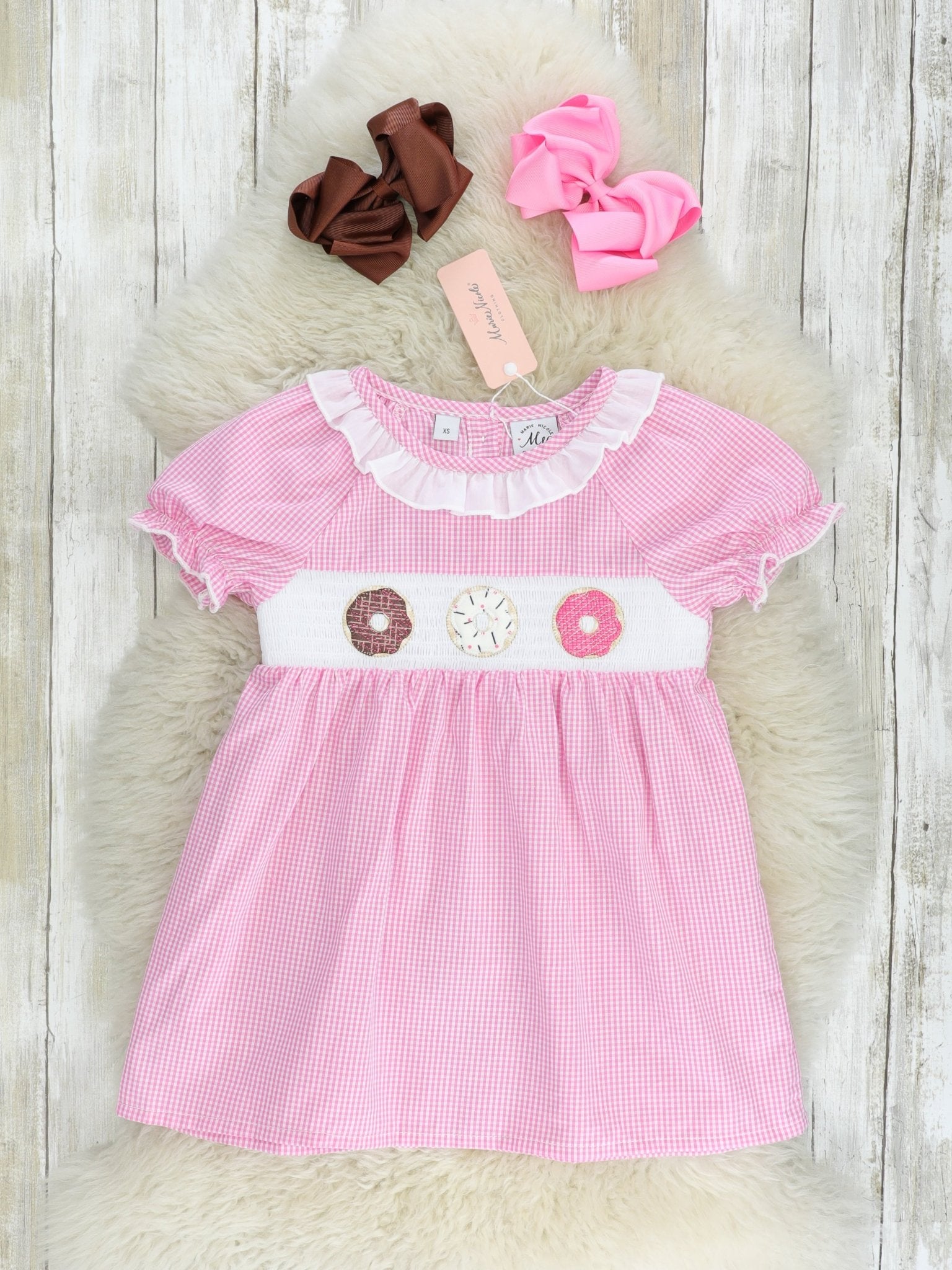 Pink Smocked Donut Ruffle Dress - Marie Nicole Clothing