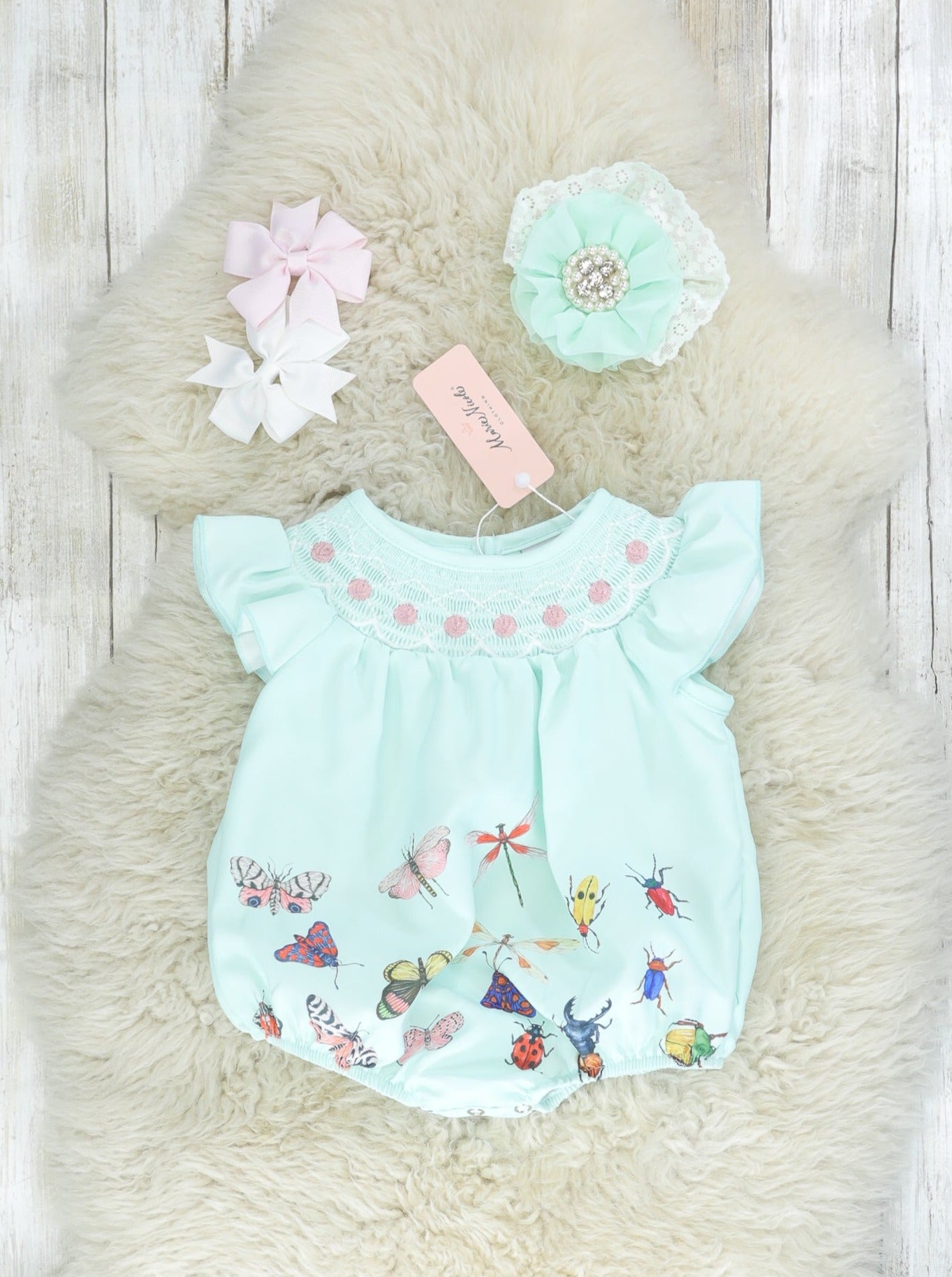 Smocked Bug Life Ruffle Bubble Romper - Marie Nicole Clothing