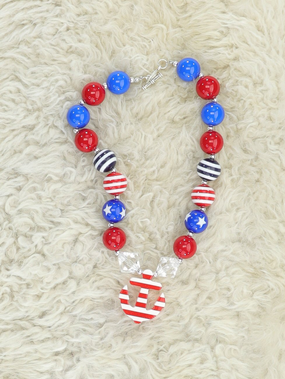 Stars & Stripes Anchor Bubblegum Necklace - Marie Nicole Clothing
