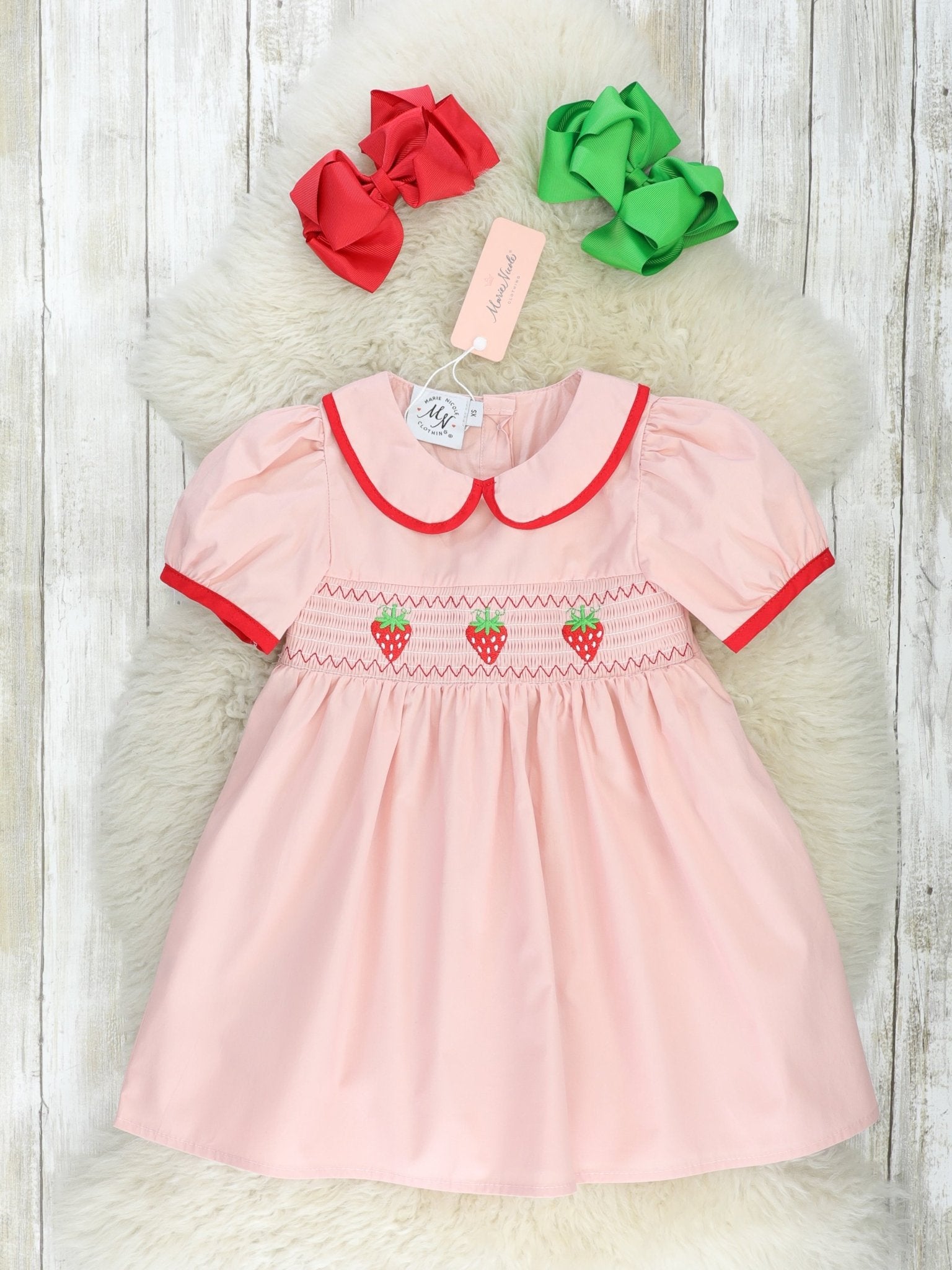 Strawberry Smocked Vintage Dress - Marie Nicole Clothing