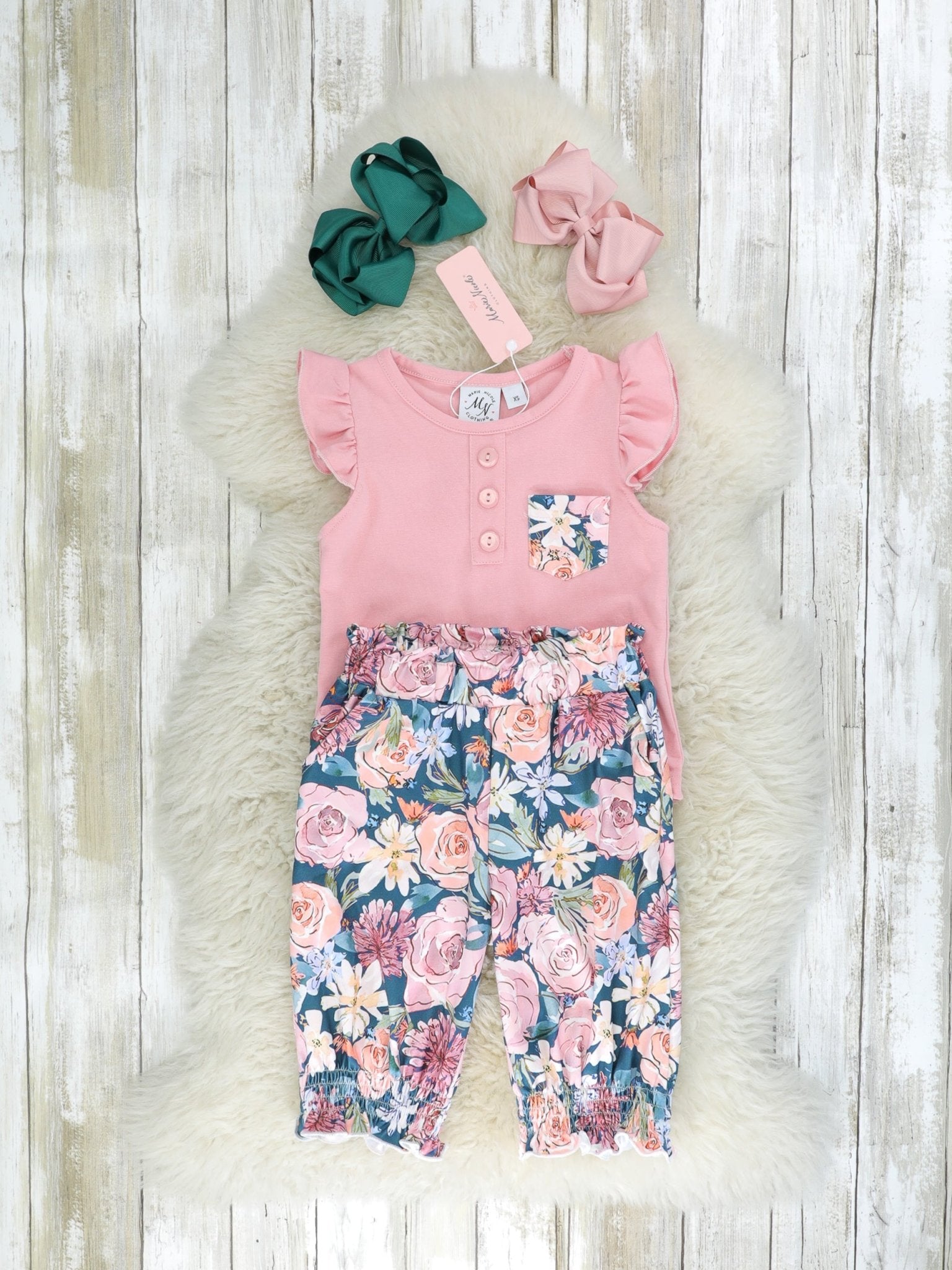 Dusty Rose Watercolor Ruffle Outfit - Marie Nicole Clothing