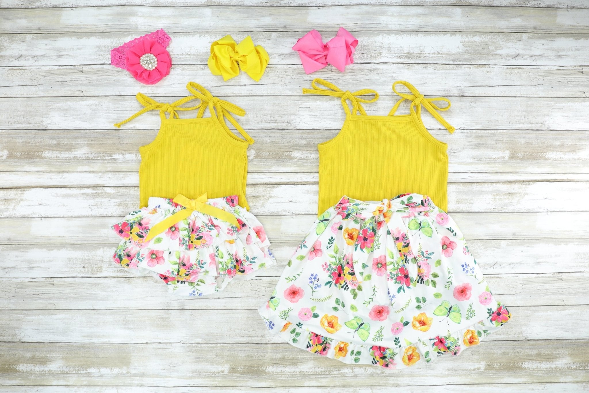 Mustard Tank & Floral Ruffle Split Skirt Outfit - Marie Nicole Clothing