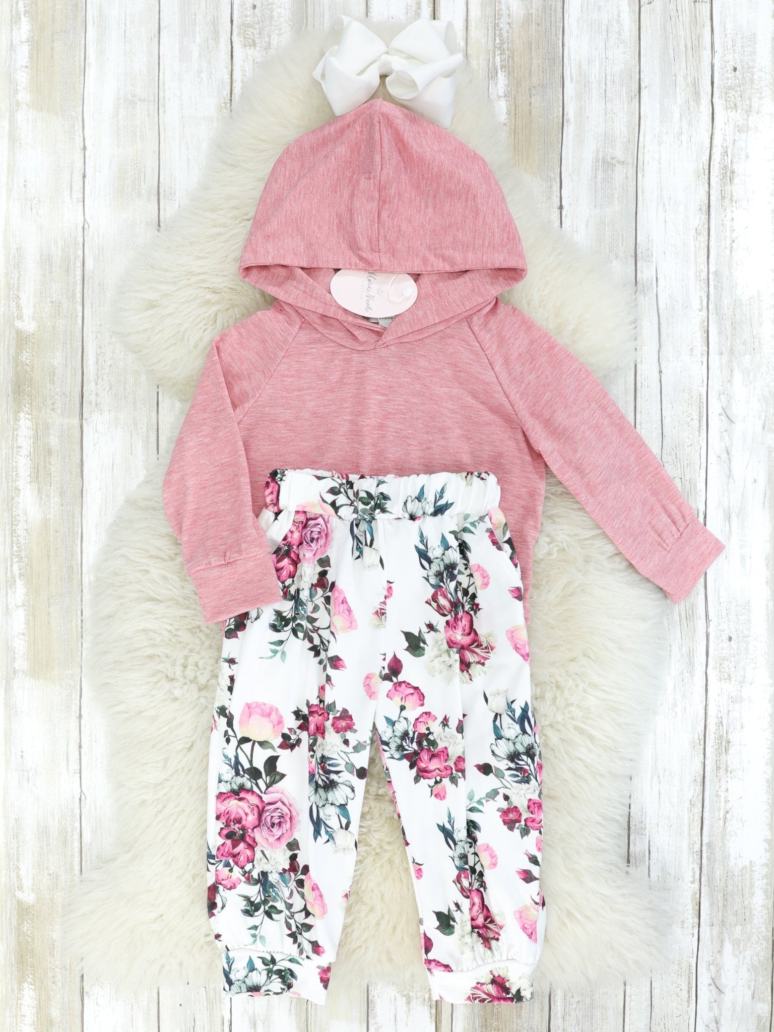 Pink Hoodie & Floral Joggers Outfit - Marie Nicole Clothing