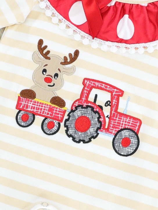 Reindeer Tractor Ruffle Romper - Marie Nicole Clothing