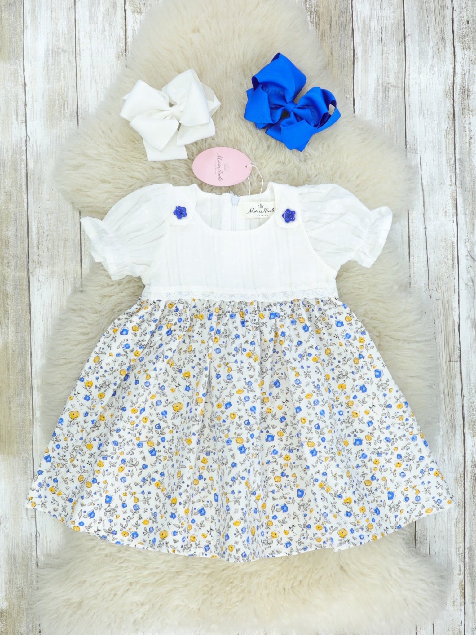 Blue & Yellow Floral Dress - Marie Nicole Clothing