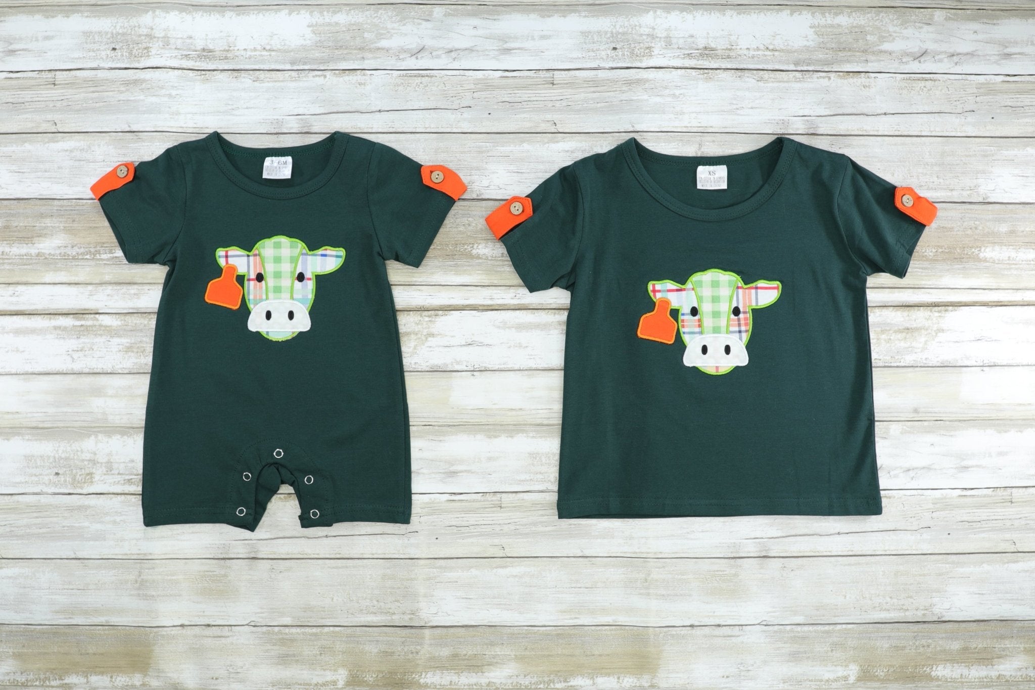 Dark Green Cow Romper - Marie Nicole Clothing