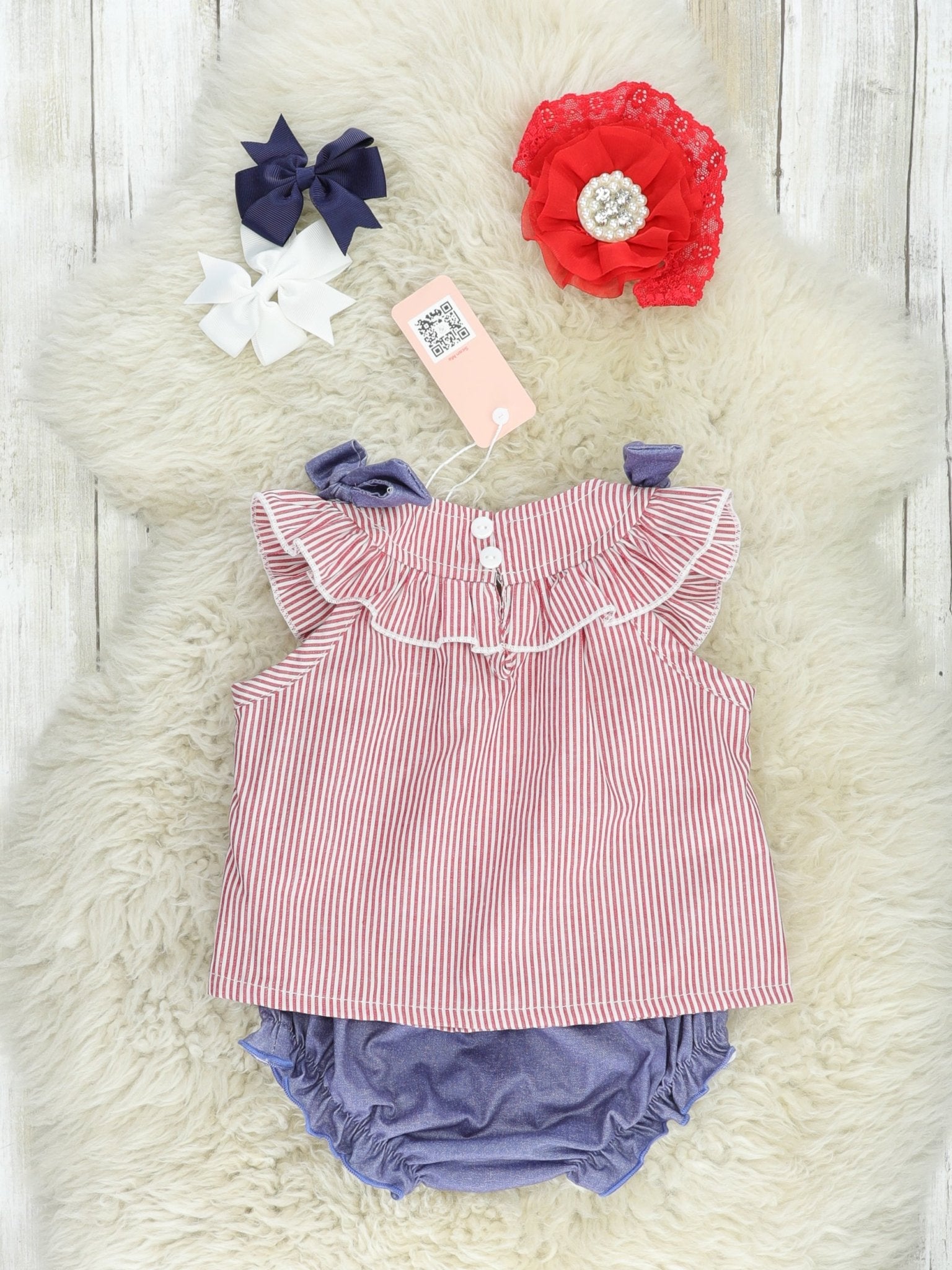 Red Pinstriped Sailboat Bloomers Outfit - Marie Nicole Clothing