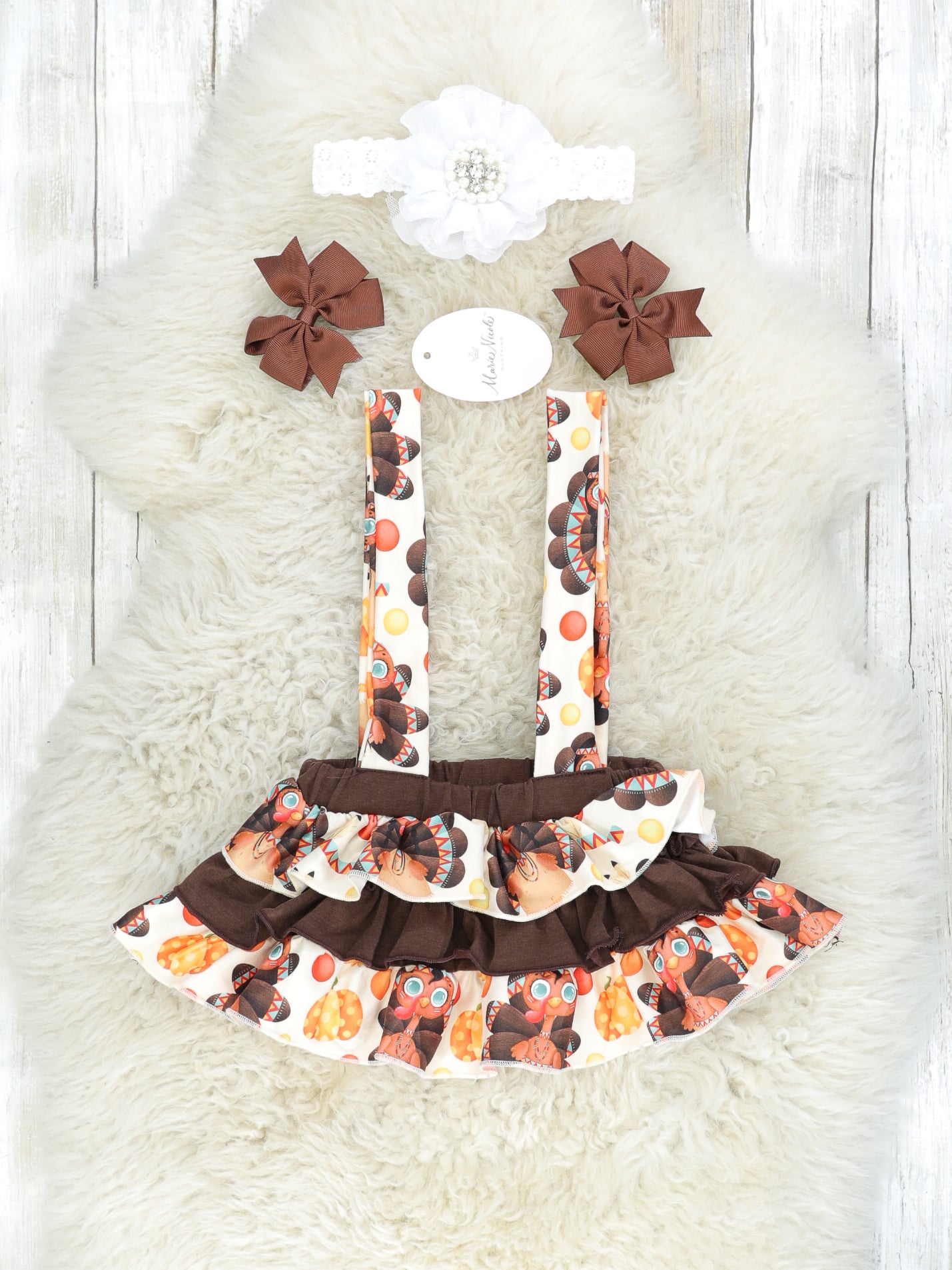"Mommy's Little Turkey" Ruffle Overall Romper - Marie Nicole Clothing