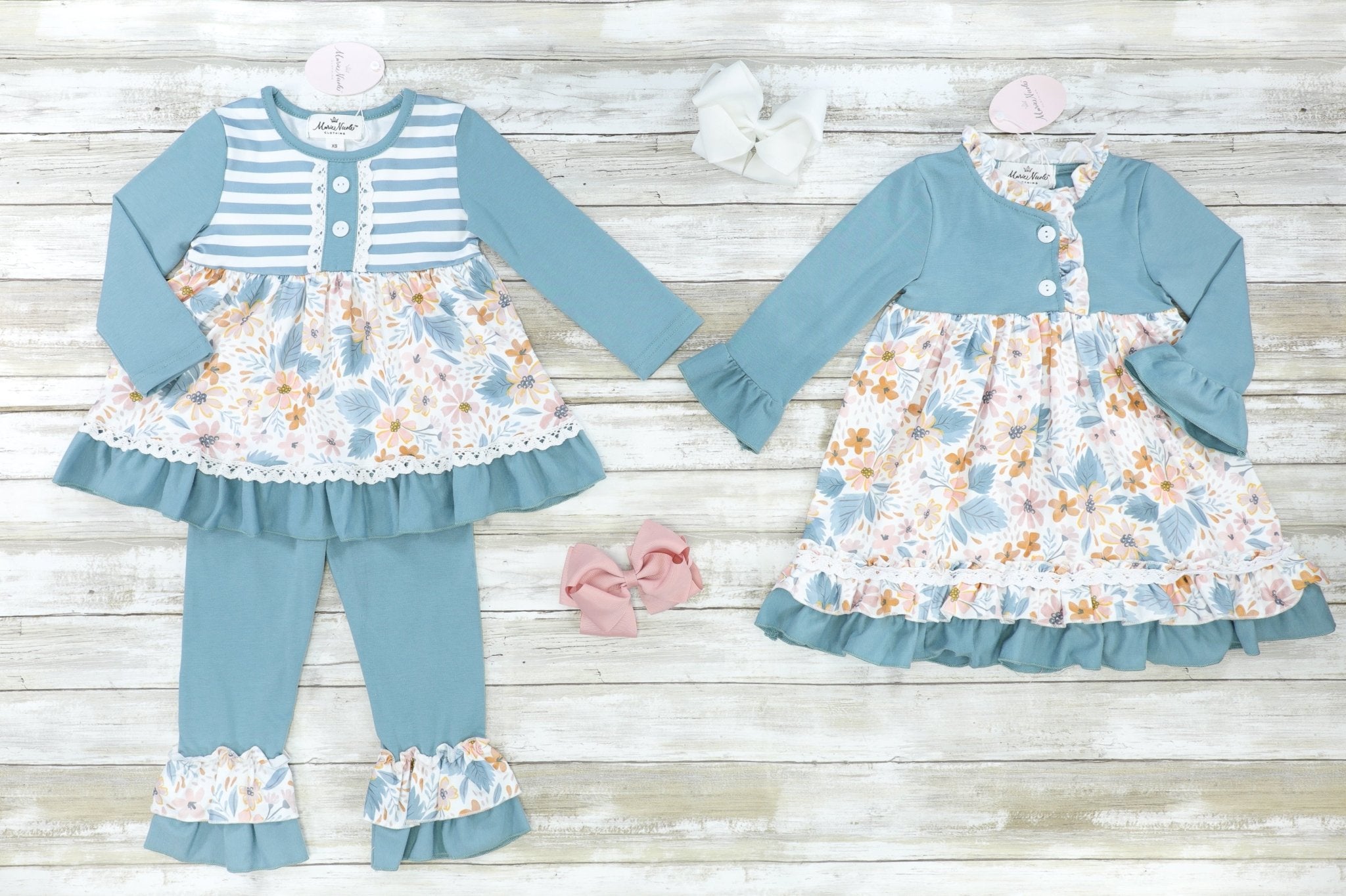 Olympic Blue Floral Ruffle Dress - Marie Nicole Clothing