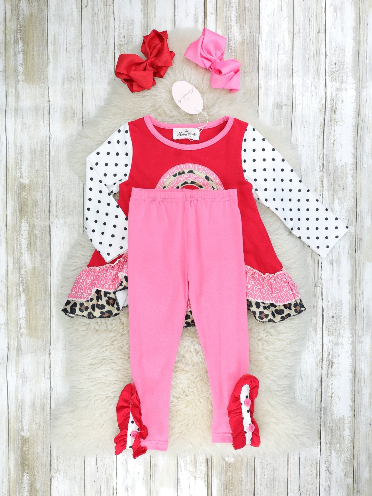 Love Leopard Rainbow Raglan Ruffle Outfit - Marie Nicole Clothing