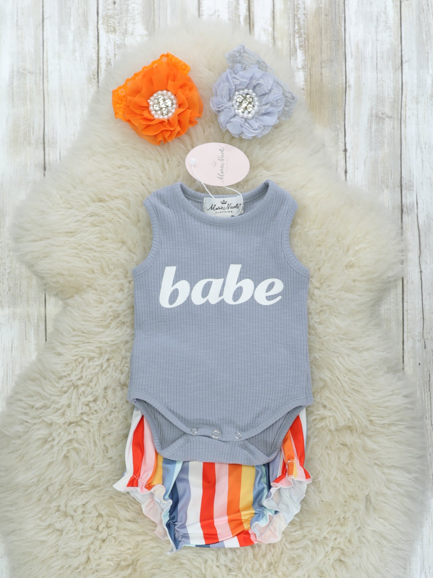 Babe Onesie & Striped Rainbow Bloomers Set - Marie Nicole Clothing