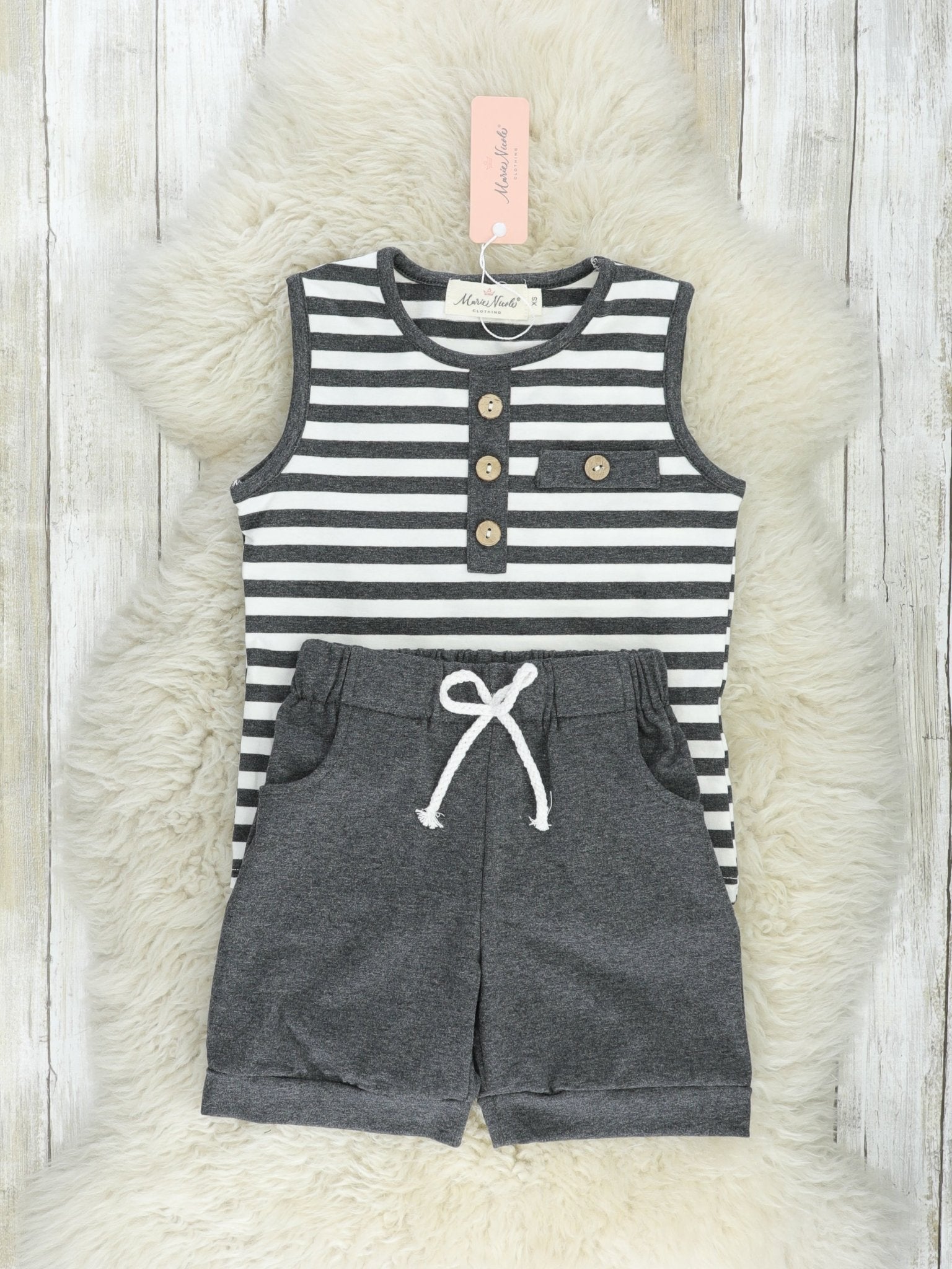 Charcoal Grey Stripe Tank Outfit - Marie Nicole Clothing