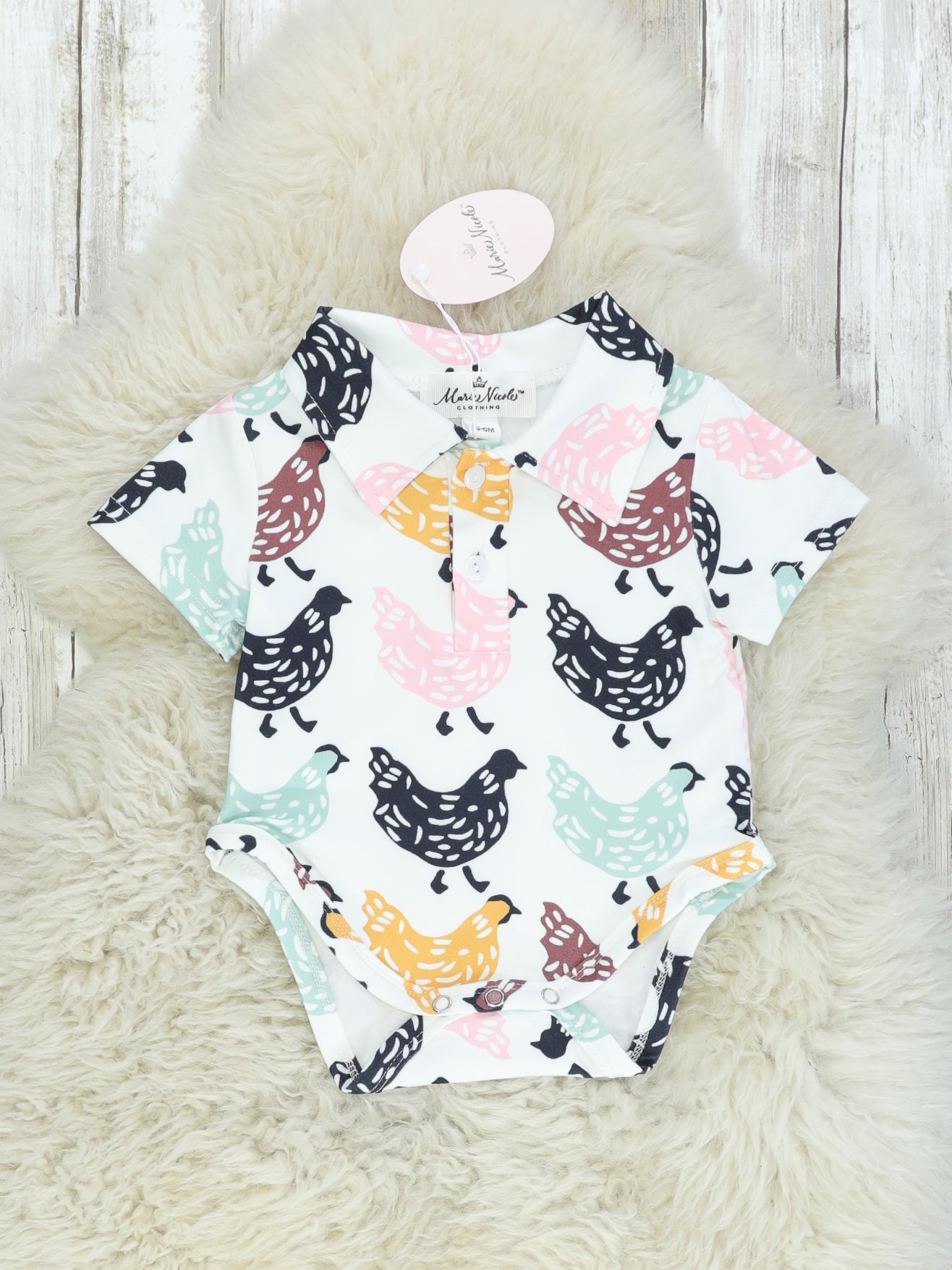 Chicken Button Down Romper - Marie Nicole Clothing