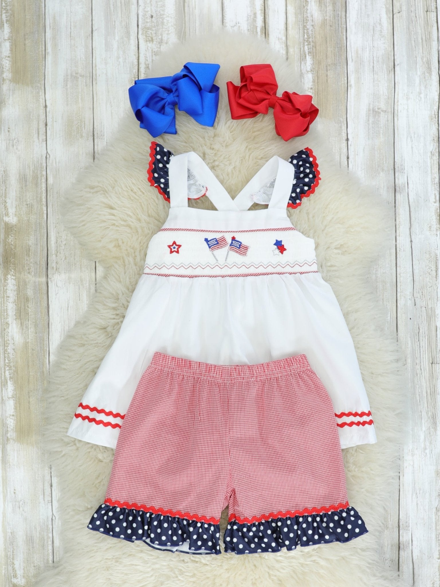 American Flag Smocked Outfit - Marie Nicole Clothing