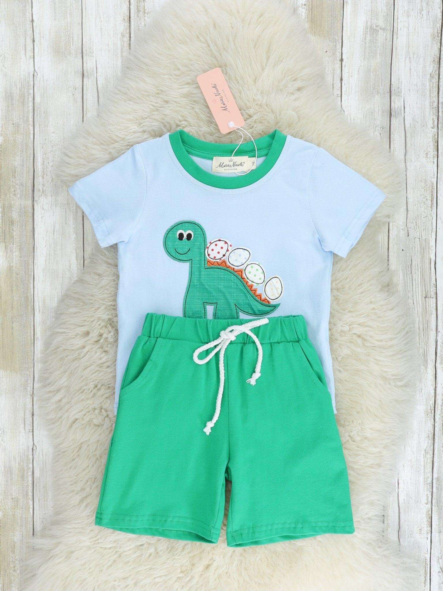 Blue & Green Dino Outfit - Marie Nicole Clothing