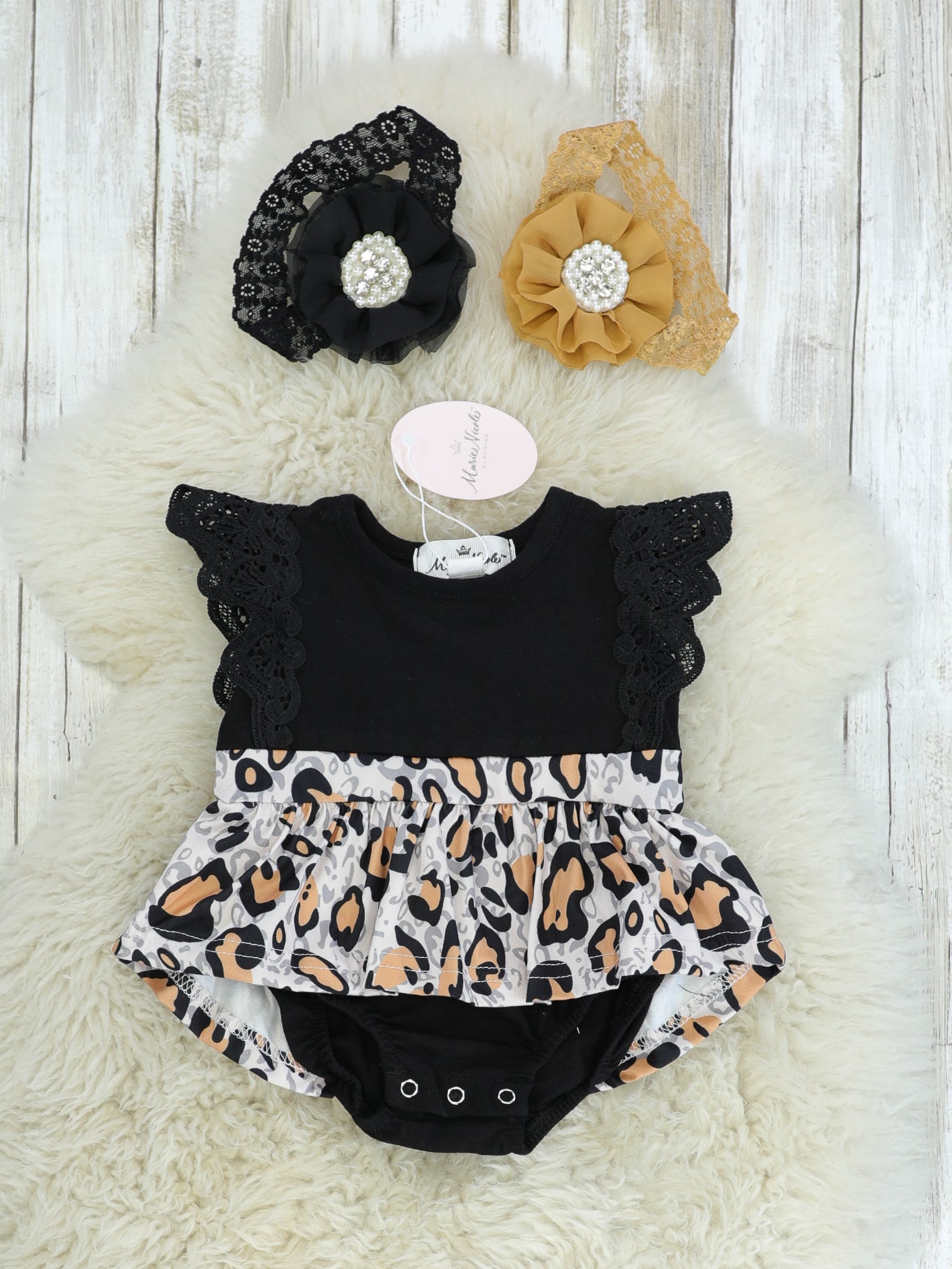 Black Leopard Bubble Romper - Marie Nicole Clothing