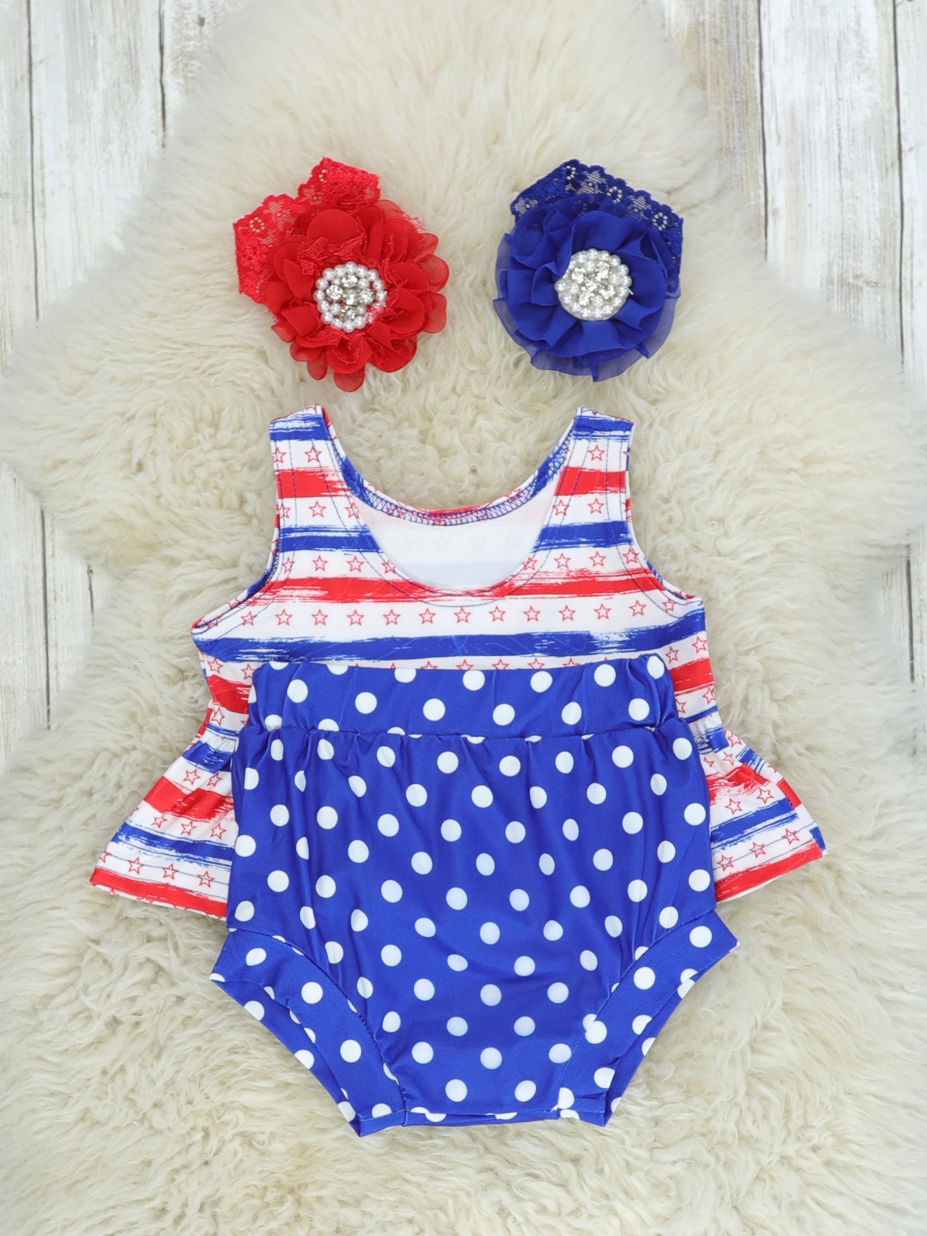 Red, White, & Blue Striped Tank & Polka Dot Bloomers Set - Marie Nicole Clothing