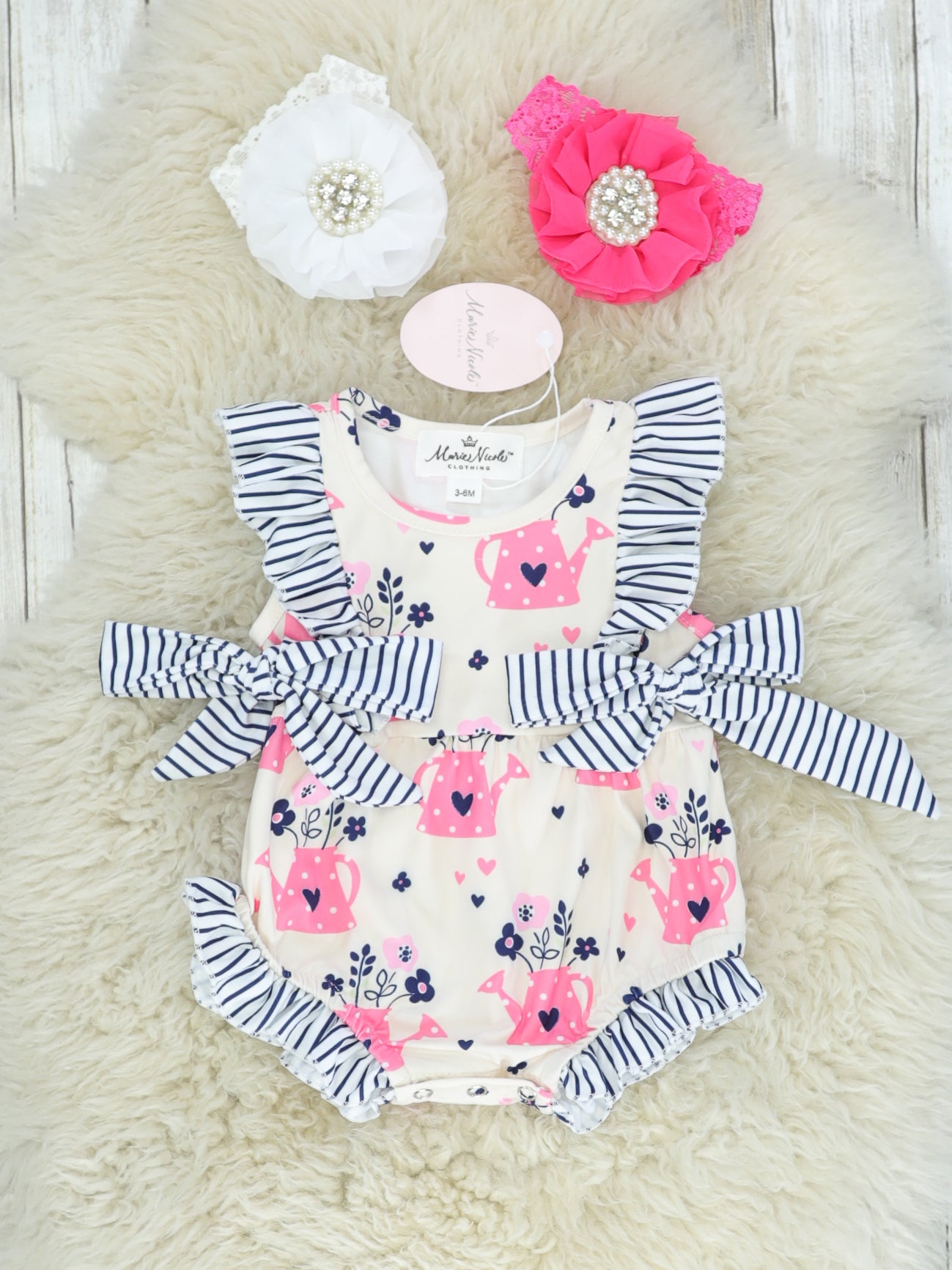 Pink Gardening Ruffle Bubble Romper - Marie Nicole Clothing