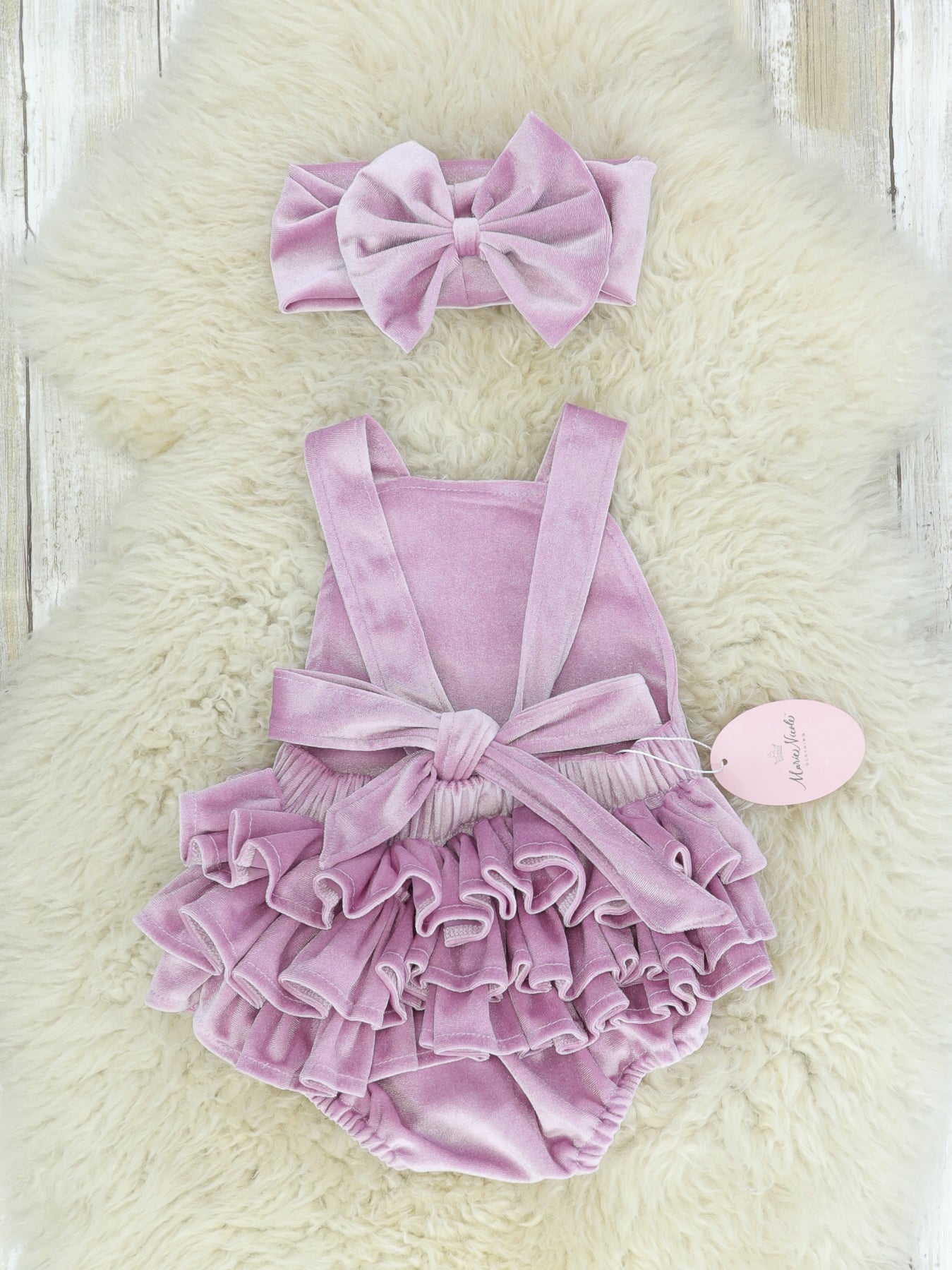 Lavender Velvet Ruffle Bubble With Headband - Marie Nicole Clothing