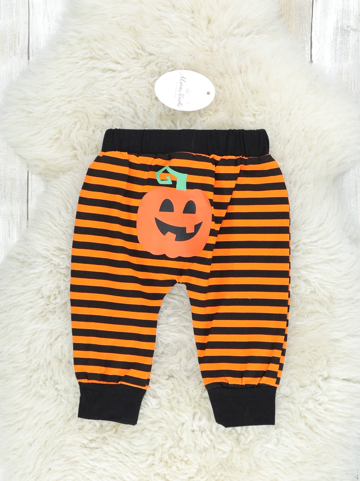 "My First Halloween" Onesie & Orange Striped Joggers Outfit - Marie Nicole Clothing