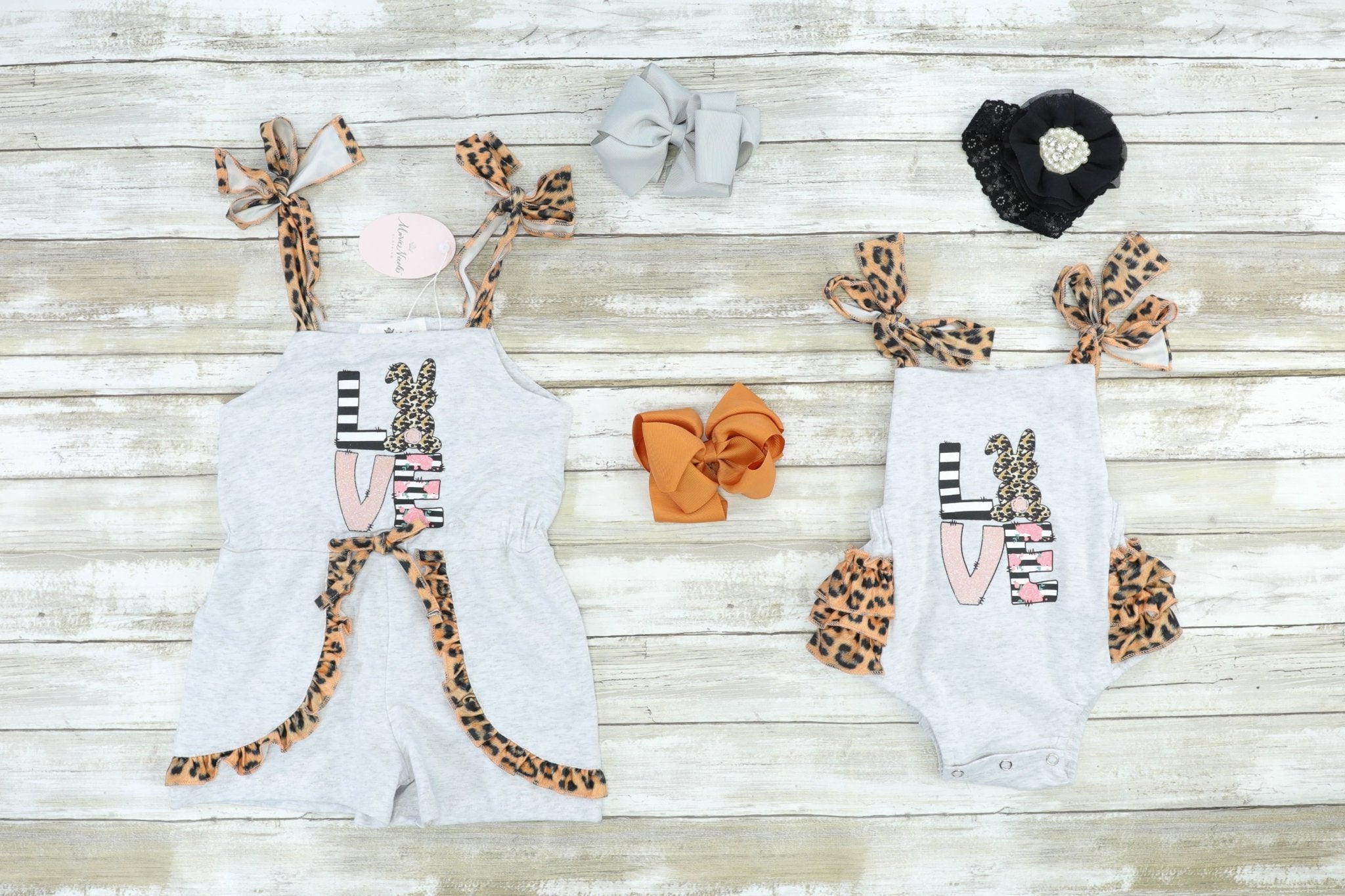 Cheetah Love Bunny Ruffle Romper - Marie Nicole Clothing