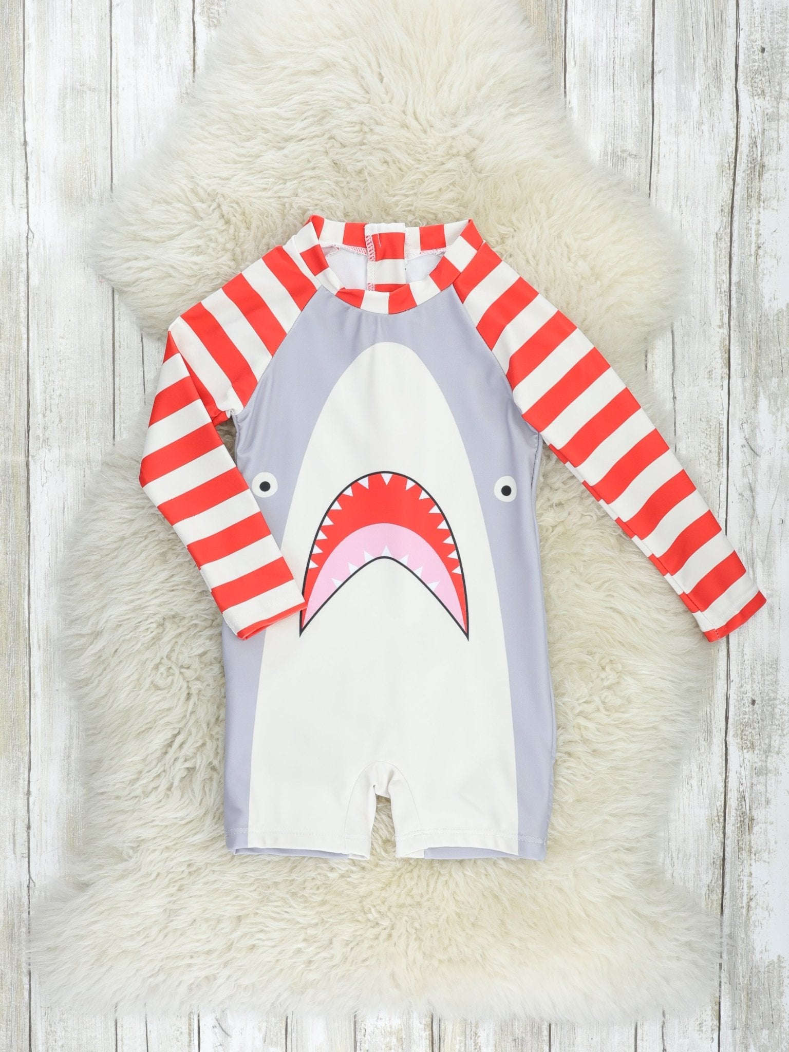 Striped Shark Rash Guard Swimsuit - Marie Nicole Clothing